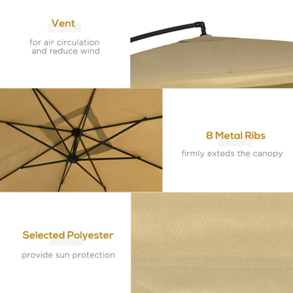 Adjustable Offset Patio Umbrella with Net, Base, and 8 Ribs for Garden, Beige Cantilever Umbrellas   at Gallery Canada