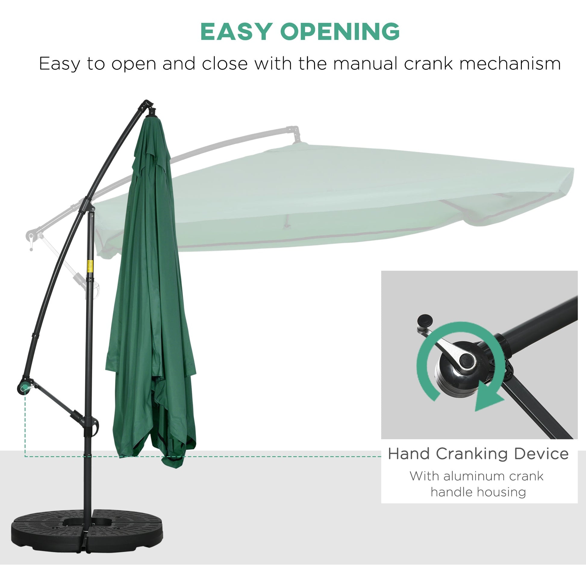 Adjustable Offset Patio Umbrella with Net, Base, and Weight Plates, Green Cantilever Umbrellas   at Gallery Canada