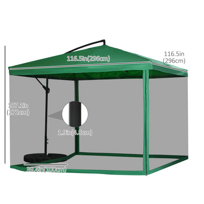 Adjustable Offset Patio Umbrella with Net, Base, and Weight Plates, Green Cantilever Umbrellas   at Gallery Canada