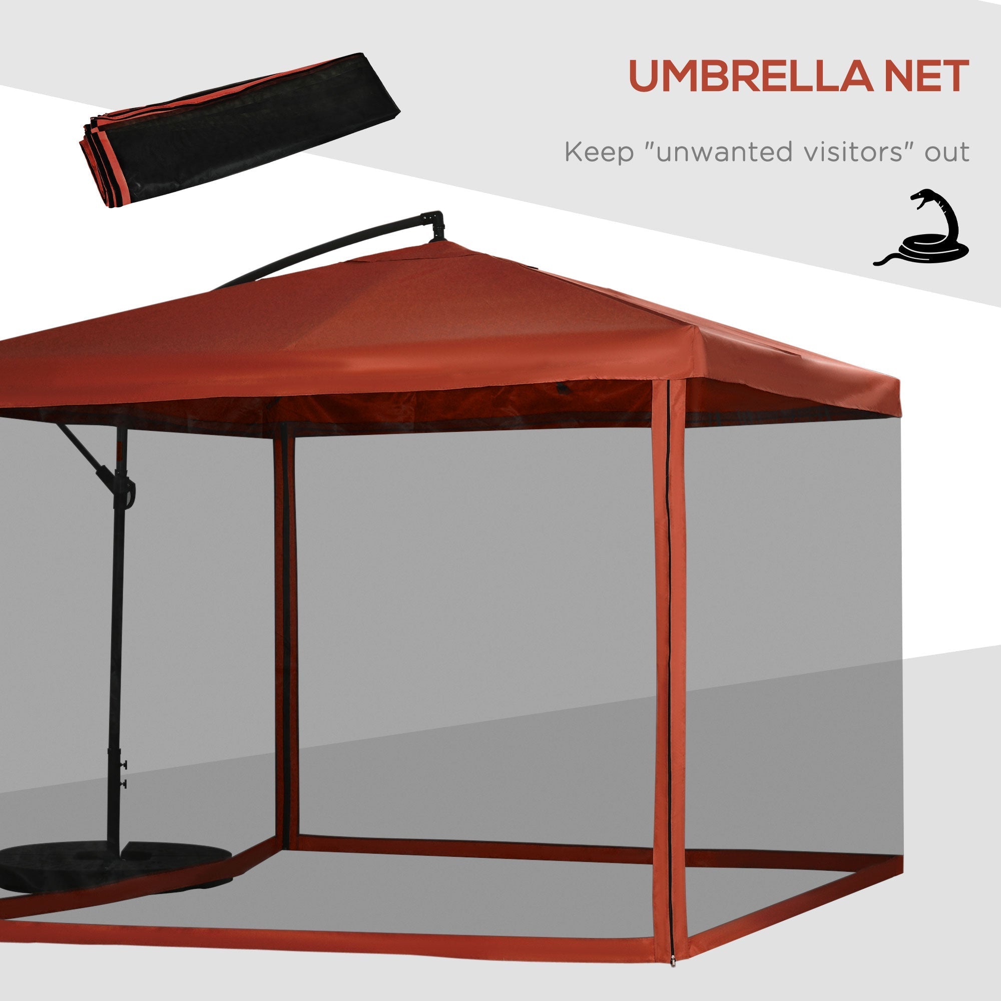 Adjustable Offset Patio Umbrella with Net, Base, and 8 Ribs - Wine Red Cantilever Umbrellas   at Gallery Canada