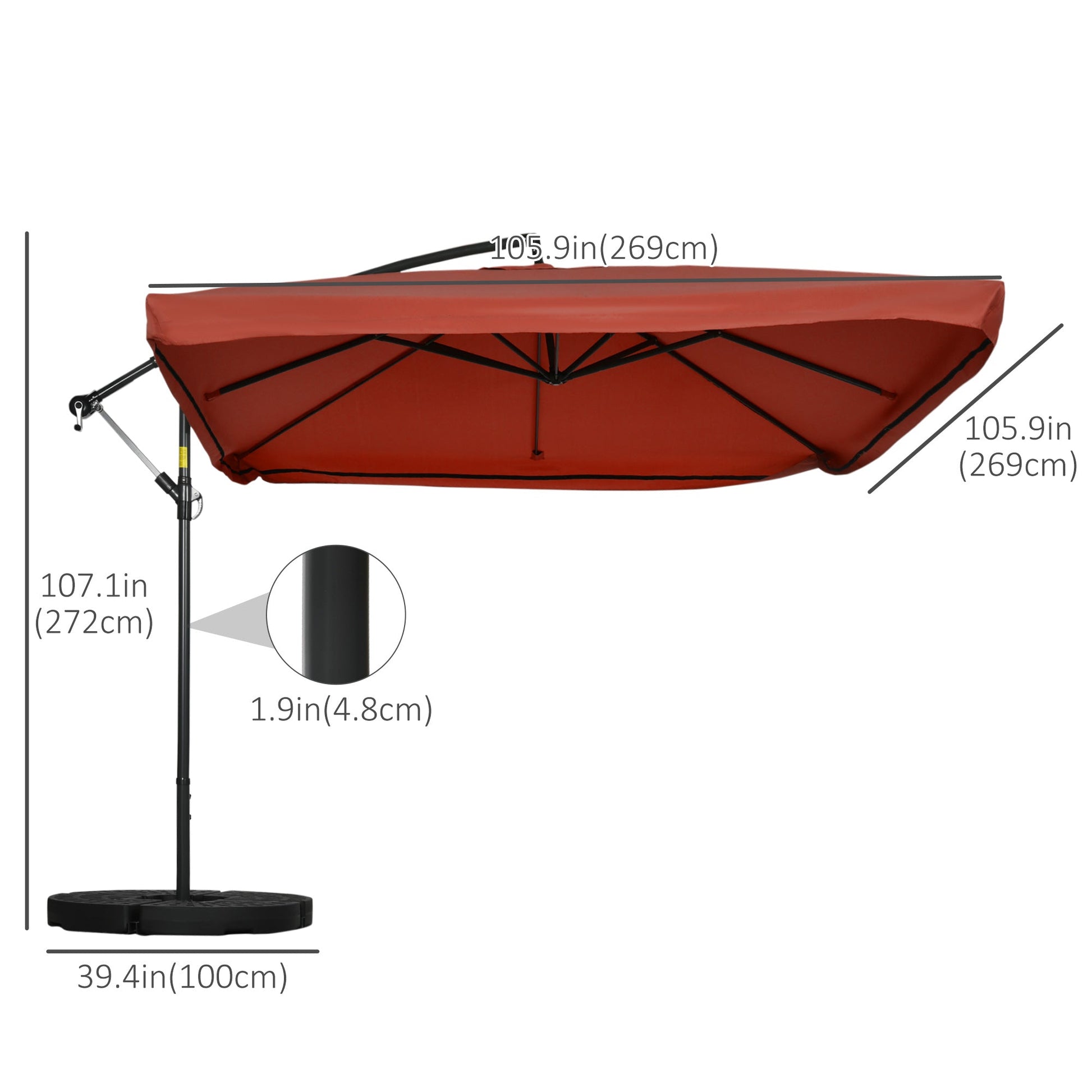 Adjustable Offset Patio Umbrella with Net, Base, and 8 Ribs - Wine Red Cantilever Umbrellas   at Gallery Canada