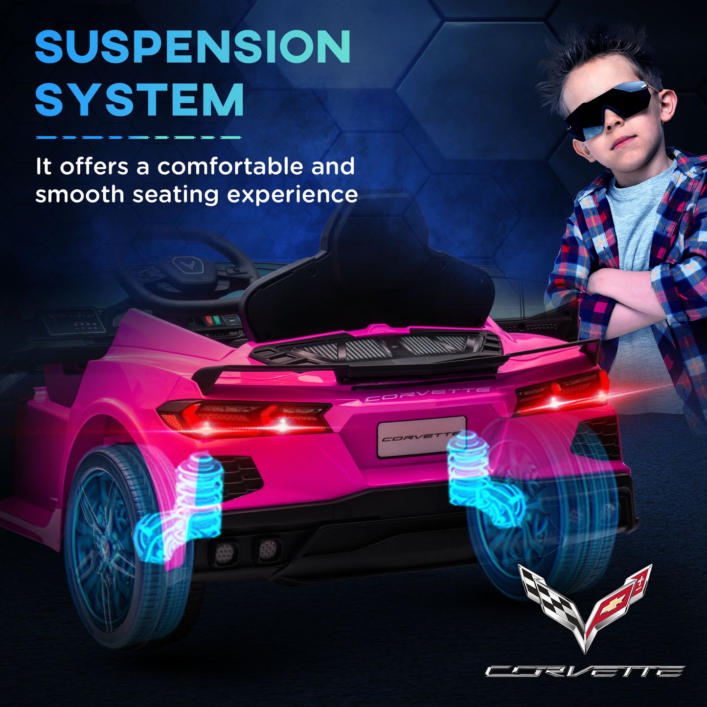 B12 Kids Electric Car Corvette Licensed w/ Remote Control, Suspension System, Music, Headlights, Slow Start, Pink Electric Toy Cars   at Gallery Canada