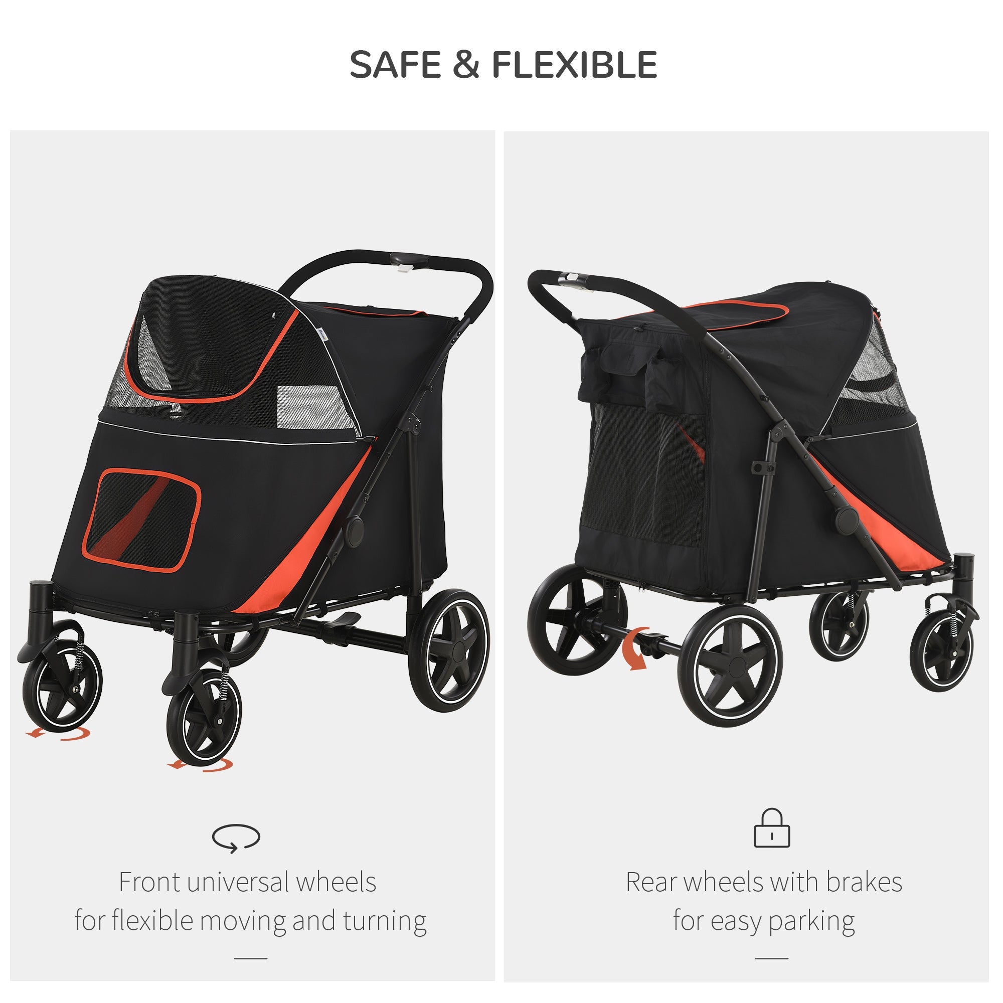 Foldable Pet Stroller with Shock Absorber, Brakes, Storage, Safety Leash, Black Dog Bike Trailers & Strollers   at Gallery Canada