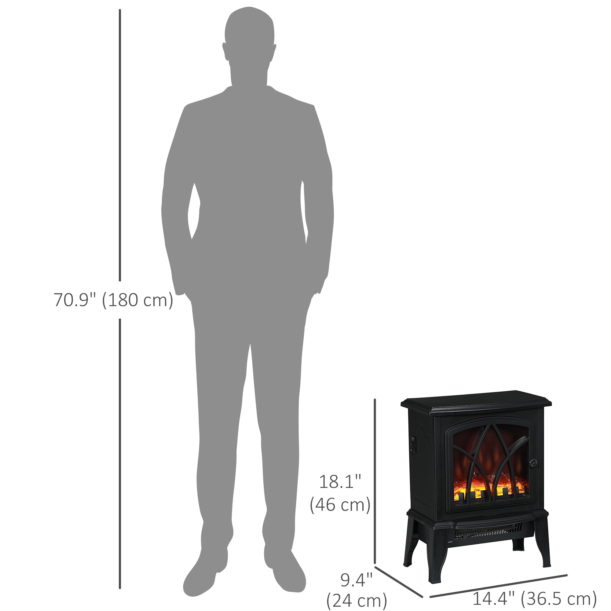 Electric Fireplace Heater, Freestanding Fireplace Stove with Realistic Flame and Overheat Protection, 750W/1500W, Black Electric Fireplaces   at Gallery Canada