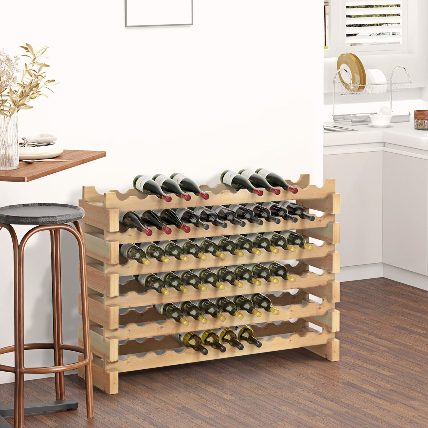 72 Bottle Wine Rack Wood Wine Rack Holder 6 Tier Bottle Shelves, Natural Wine Racks   at Gallery Canada