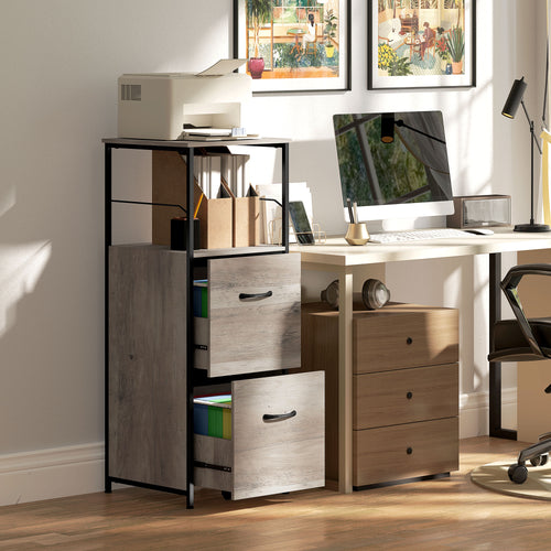 Vertical Filing Cabinet, Tall File Cabinet with 2 Drawers, Hanging Bars for Letter and A4 Size, Distressed Grey