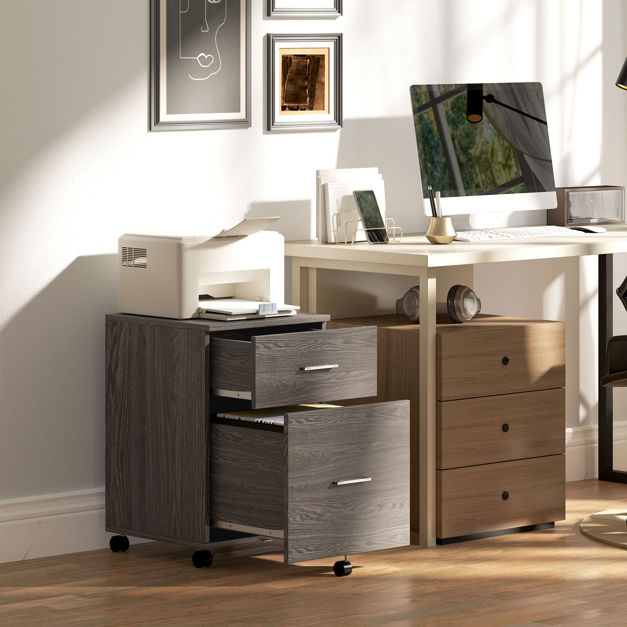 Mobile Filing Cabinet, Vertical File Cabinet with 2 Drawers, Wheels, for Letter or A4 File, Grey Office Cabinets & Cupboards Grey at Gallery Canada