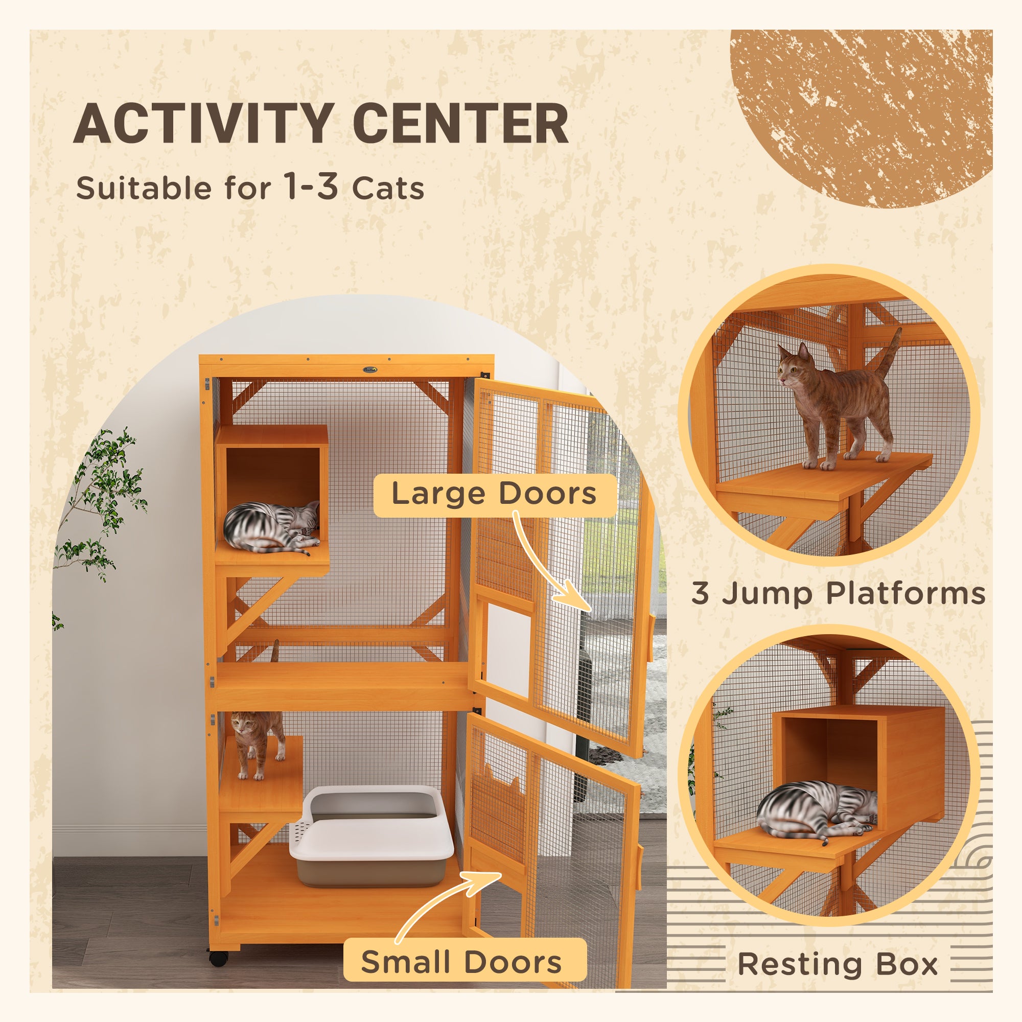 Catio Outdoor, Elevated Design, with Wheels, Resting Box, Water-Resistant, Multi Platforms, Orange Outdoor Cat Enclosures at Gallery Canada