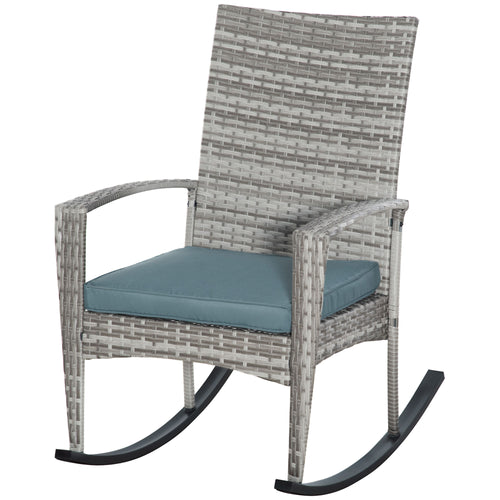 Outdoor PE Rattan Rocking Chair, Garden Glider Rocking Chair, Wicker Patio Chair Set with Armrest and Cushion, Grey