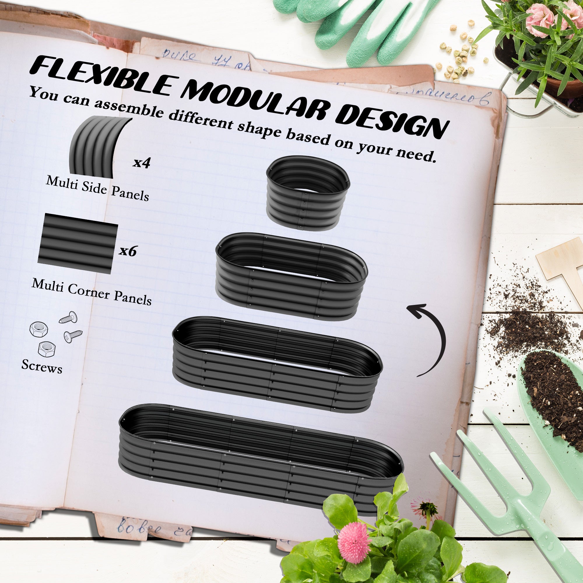 6.4 x 2 x 1ft Galvanized Raised Garden Bed Kit, Metal Planter Box with Safety Edging, Dark Grey Raised Garden Beds at Gallery Canada