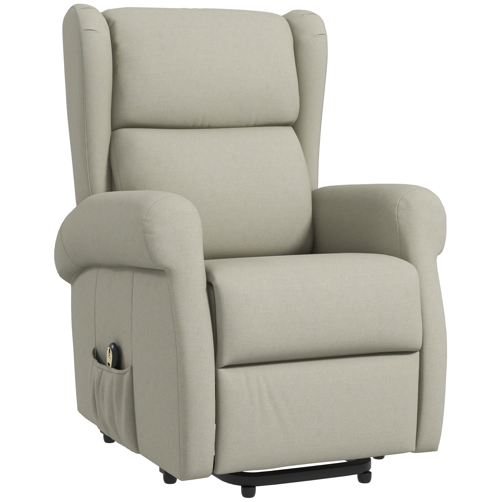 Wingback Lift Chair for Elderly, Power Chair Recliner with Footrest, Remote Control, Side Pockets, Cream White Electric Power Lift Chairs Cream at Gallery Canada