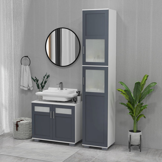 75" Tall Bathroom Storage Cabinet, Narrow Bathroom Cabinets with Matte Glass Doors and 5-tier Shelving, White - Gallery Canada