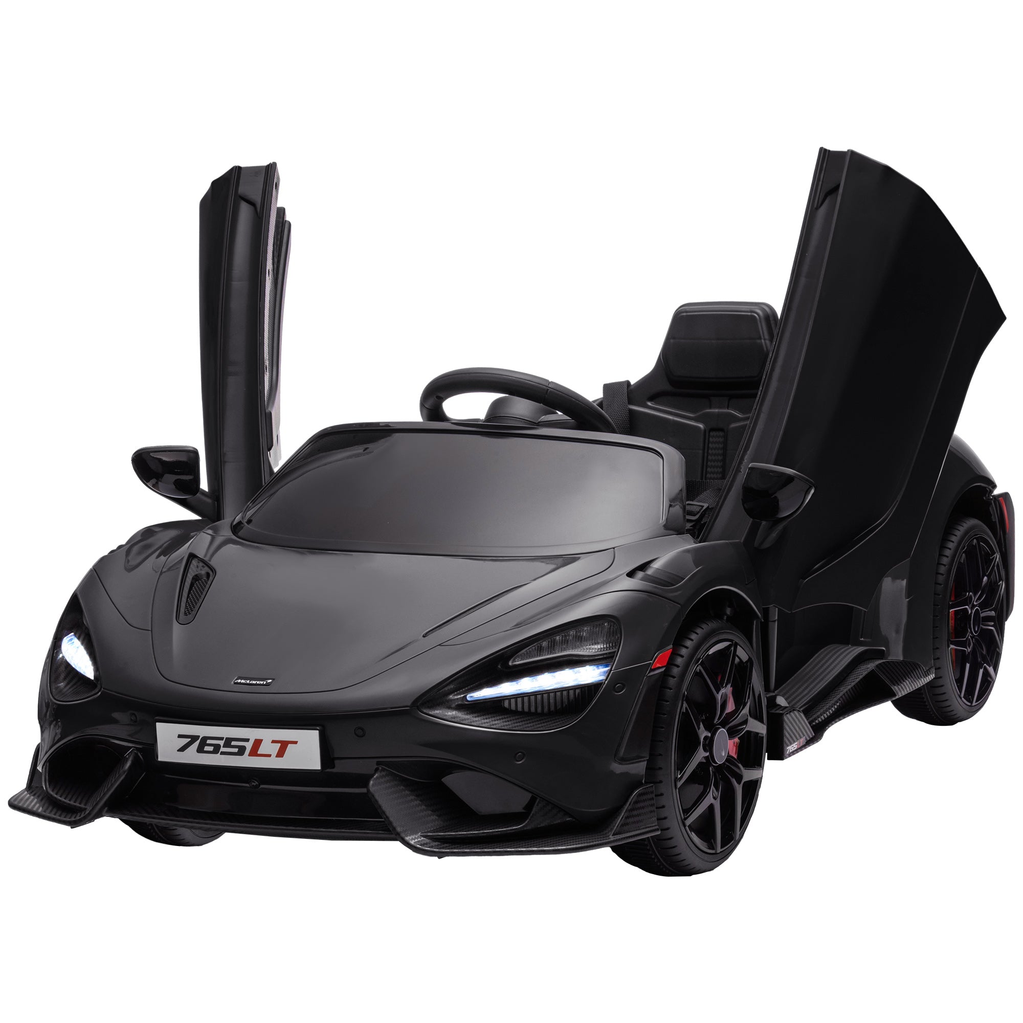 McLaren 765LT Licensed 12V Kids Electric Car w/ Scissor Doors, Training Wheels, Remote, Slow Start, Music Horn Black Electric Toy Cars   at Gallery Canada