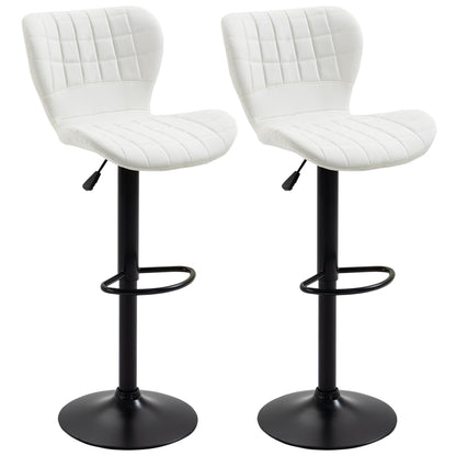 Bar Stools Set of 2 Adjustable Height Swivel Bar Chairs in PU Leather with Backrest &; Footrest, White Bar Stools White  at Gallery Canada