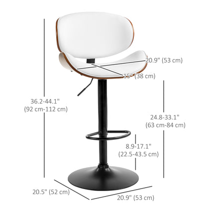 Bar Stools Set of 2, Modern PU Leather Adjustable Swivel Barstools with Curved Back, Footrest and Steel Base, White Bar Stools   at Gallery Canada