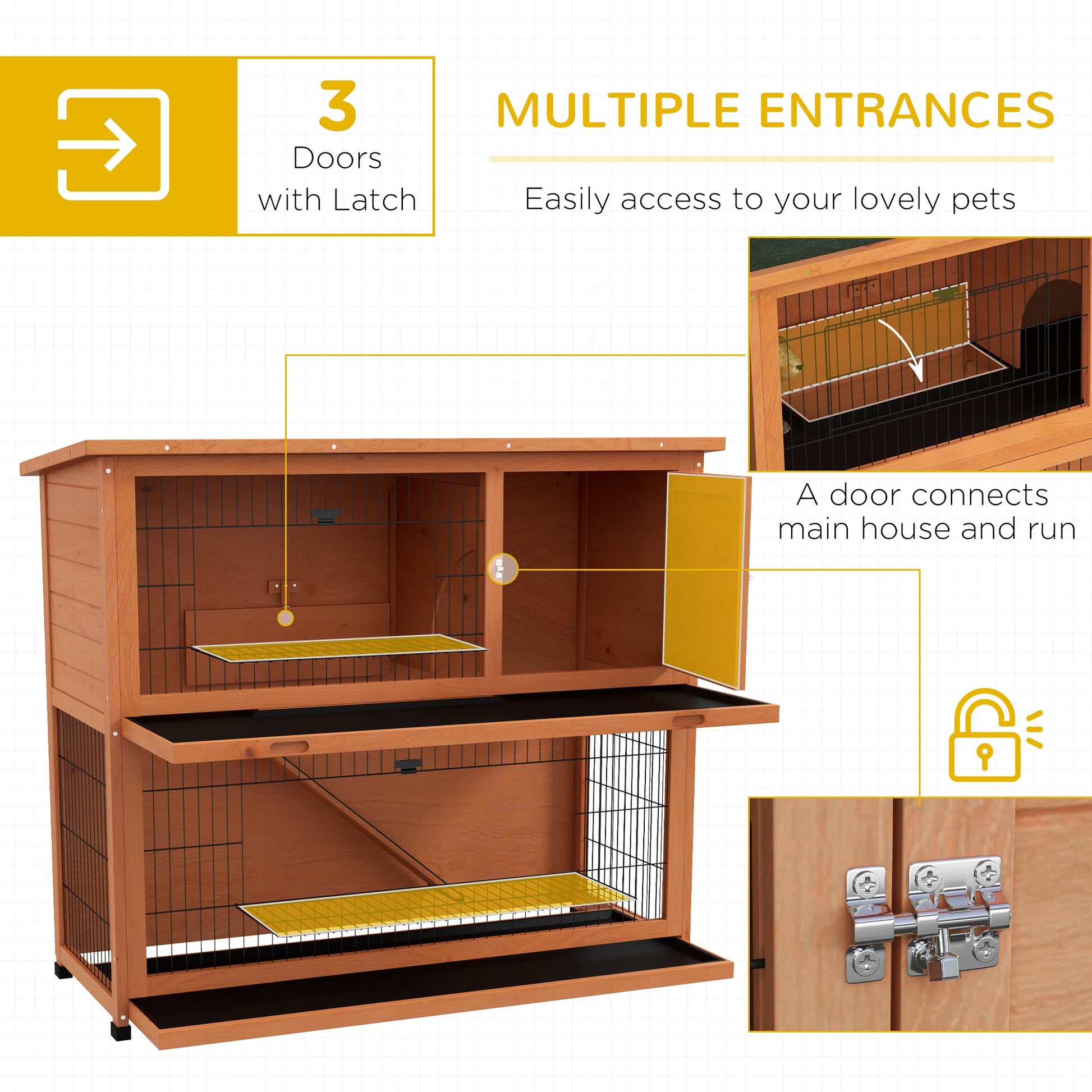 Wooden Rabbit Hutch with Trays, Ramp, Asphalt Roof, Doors for 1-2 Rabbits, 47" x 20" x 40", Orange Rabbit Hutch   at Gallery Canada