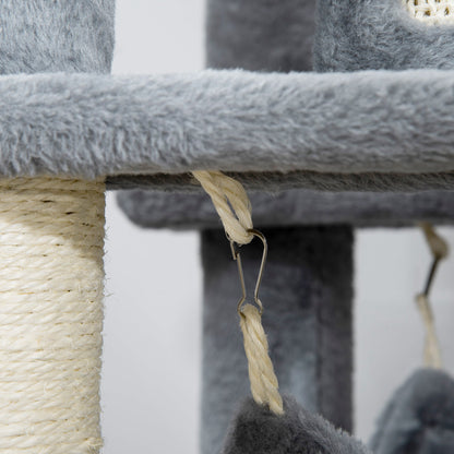 55" Cat Tree for Indoor Cats, Cat Tower, Kitty Activity Center with Cat Bed Ramp Condo Hammocks Hanging Ball Toys Sisal Rope Scratching Post, Grey Cat Towers   at Gallery Canada