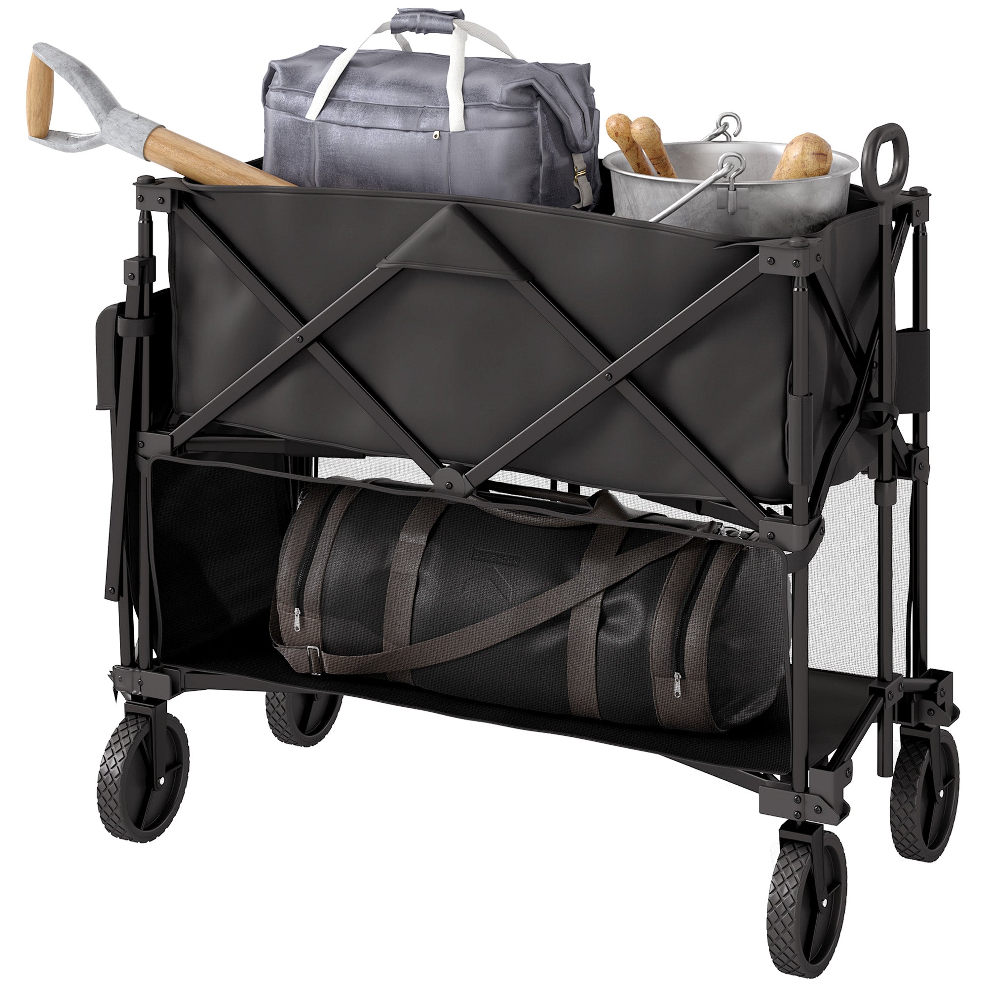 Double Decker Folding Wagon Cart, 450LBS &; 350L Capacity Collapsible Garden Cart for Camping Sports Shopping and Beach Folding Garden Carts at Gallery Canada