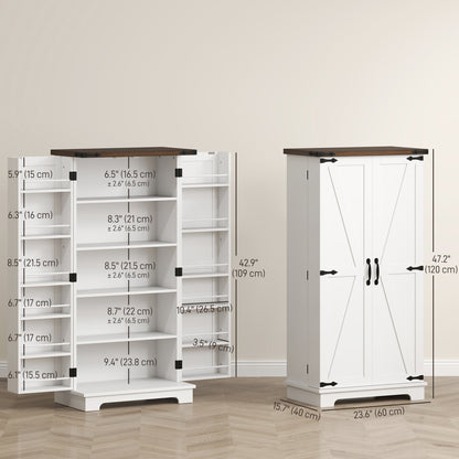 47" Kitchen Pantry Storage Cabinet, Farmhouse Kitchen Pantry Cabinet with Adjustable Shelves and Door Shelves, White Kitchen Pantry Cabinets at Gallery Canada