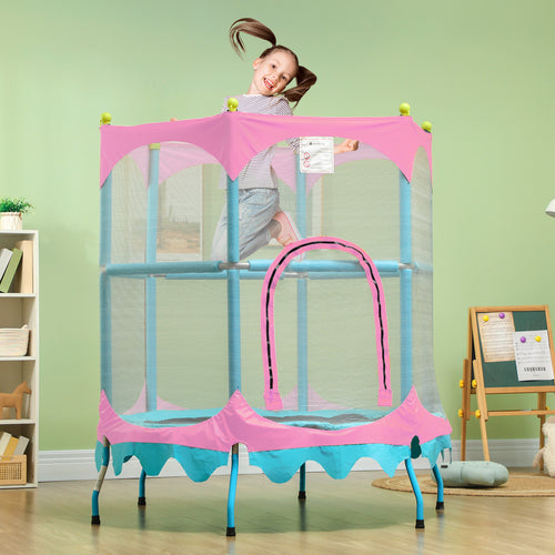 Trampoline for Kids, 4.6FT Mini Toddler Trampoline Indoor Outdoor with Handlebar, Safety Enclosure Net, Pink
