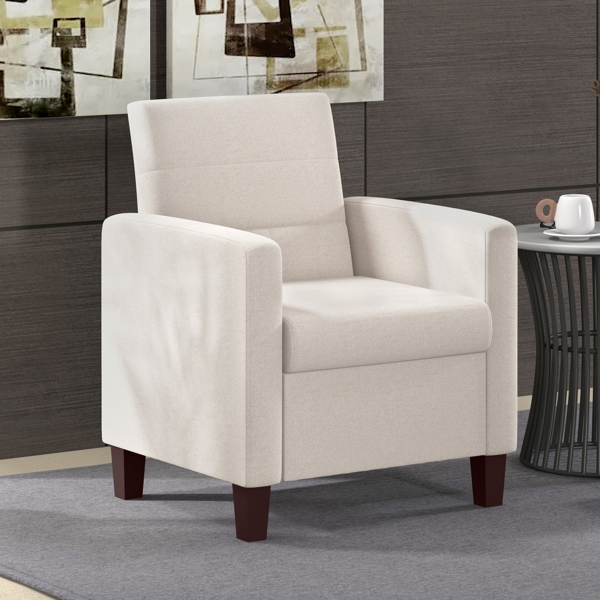 Fabric Accent Chair, Modern Armchair with Seat Cushion and Non-Slip Pads for Living Room, Bedroom, Cream White Accent Chairs Cream at Gallery Canada