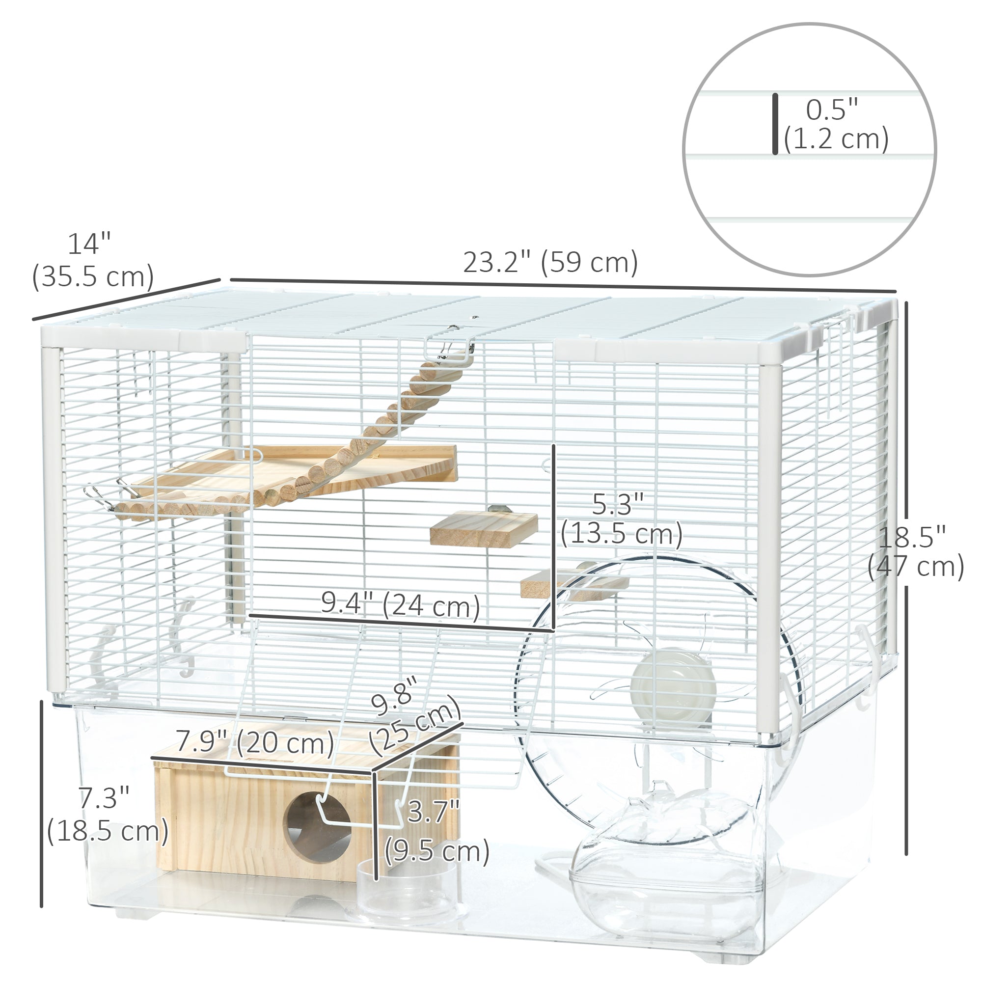 Hamster Cage with Deep Bottom, Wooden Ramp, Hut, Bathroom and Exercise Wheel for Hamster and Gerbil, White Hamster Cages at Gallery Canada