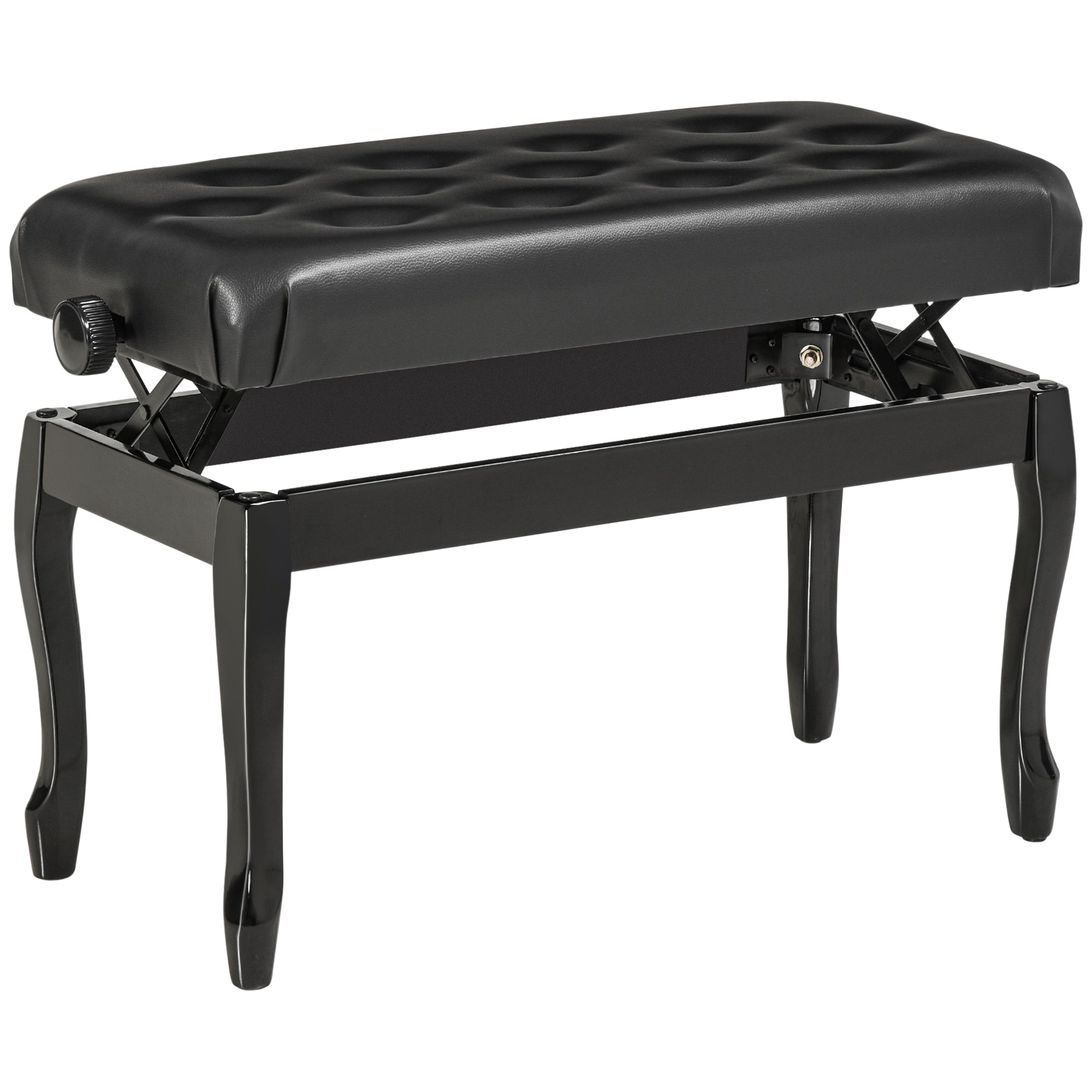 Adjustable Height Piano Bench Stool, PU Leather Button Tufted Padded Keyboard Seat with Rubber Wood Legs, Black Piano Benches Black at Gallery Canada