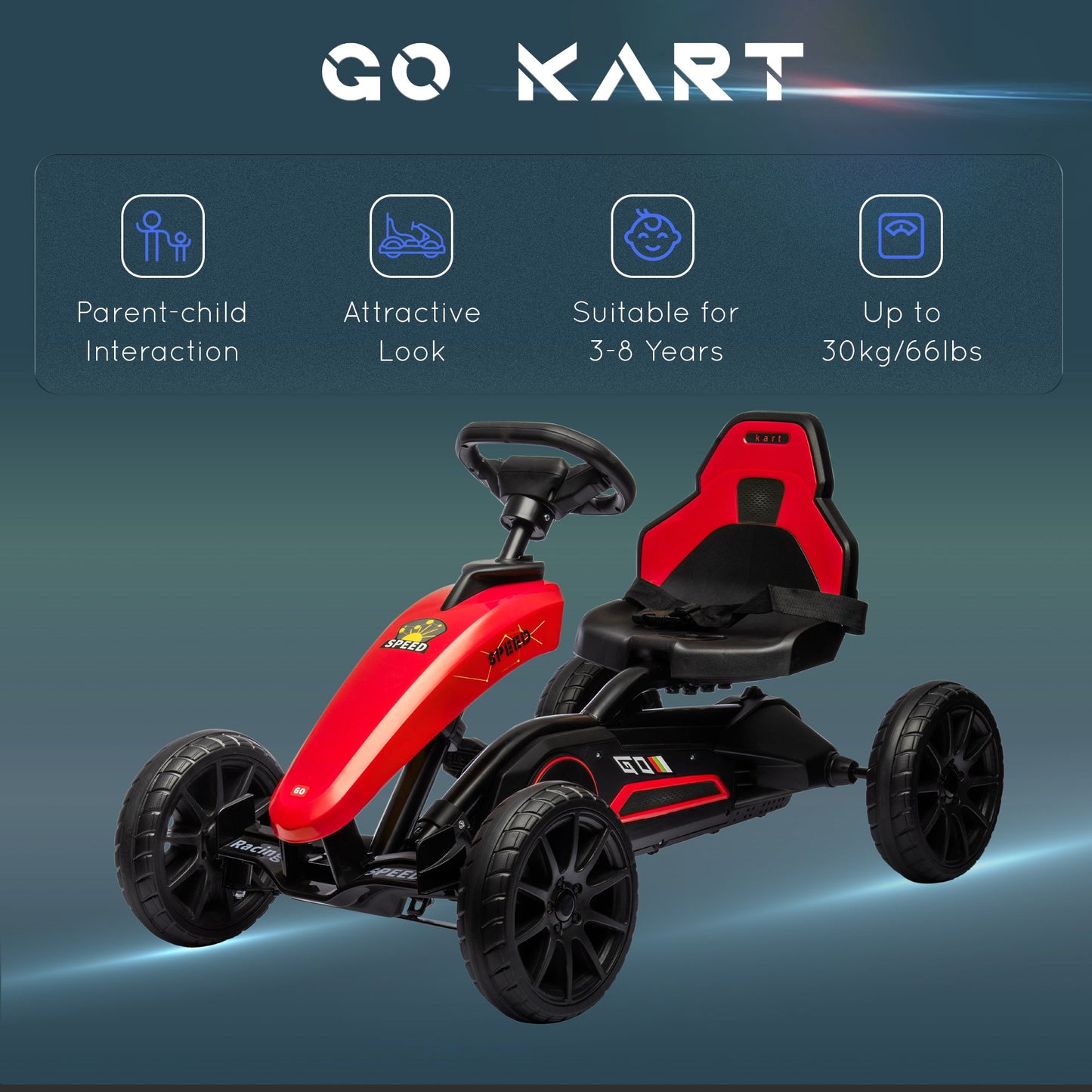 Pedal Go Kart for Kids, Pedal Car with Swing Axle, Adjustable Bucket, Handbrake, 4 EVA Wheels Powered Ride, Indoor Foot Racer, for 3-8 Years Old, Red Pedal Go Karts for Kids   at Gallery Canada