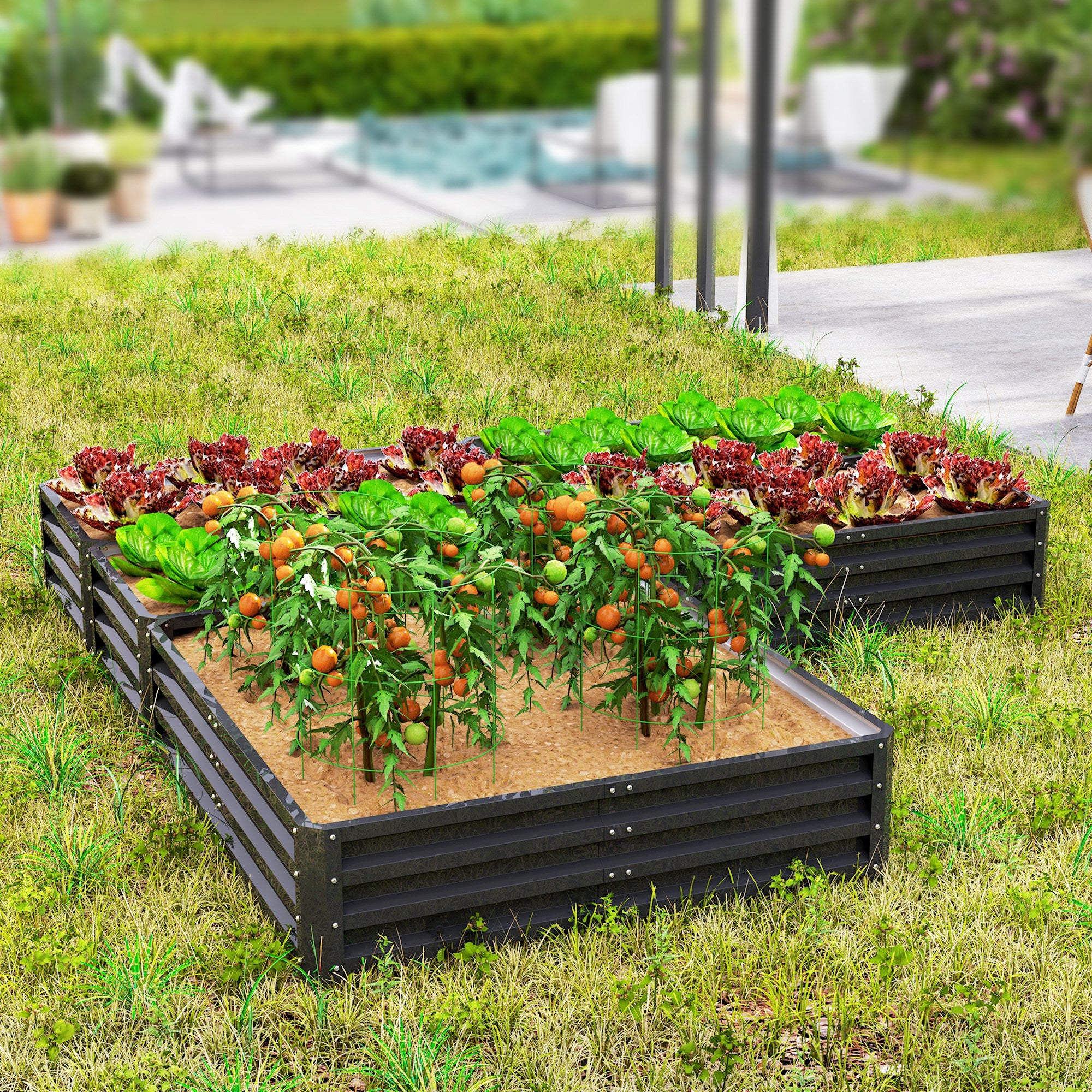 Steel Raised Garden Bed, Set of 5 Large Box Planters for Outdoor Plants Vegetables Flowers Herbs, 8x8x1ft, Dark Grey Raised Garden Beds at Gallery Canada
