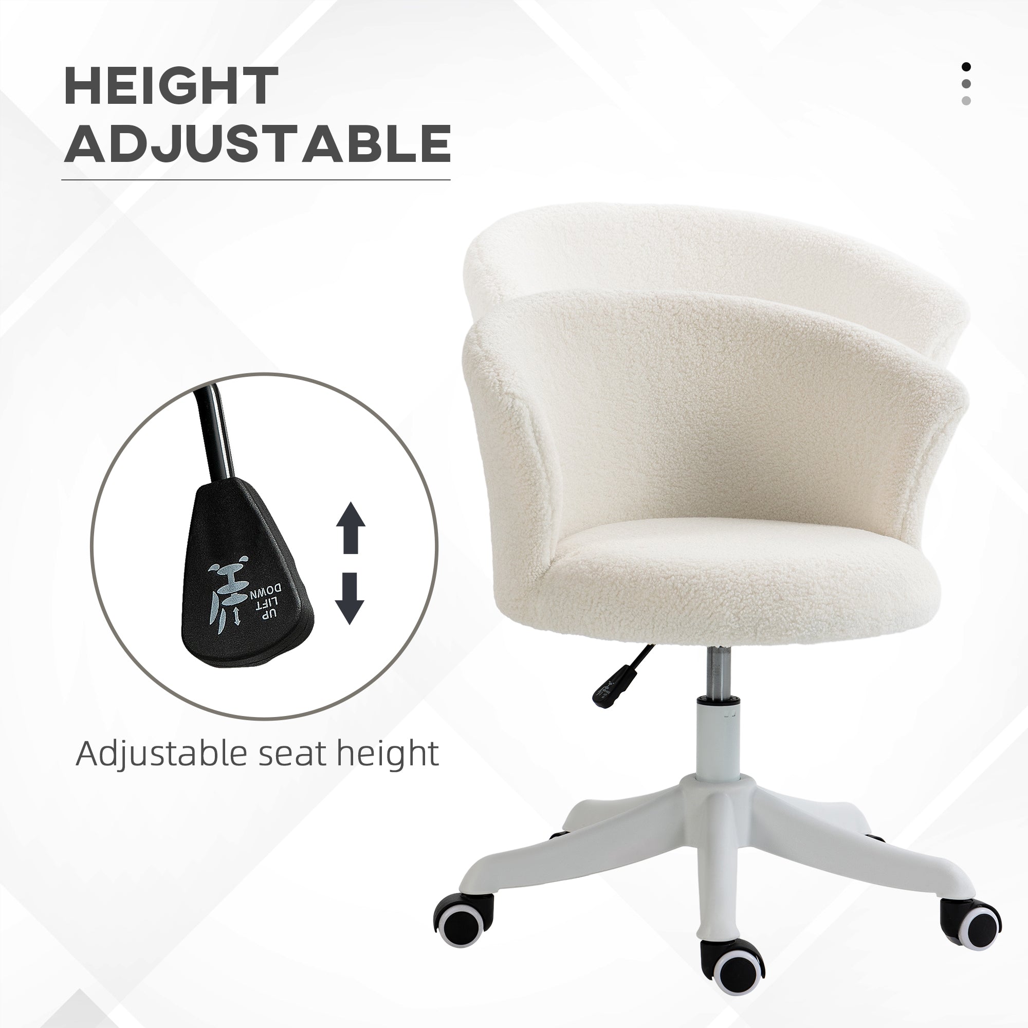 Armless Office Chair, Fluffy Computer Desk Chair with Adjustable Height, Swivel Wheels, Mid Back, White Task Chairs at Gallery Canada