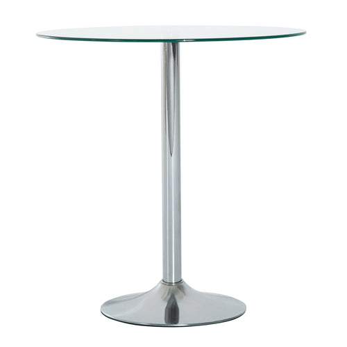 Round Dining Table, Modern Pub Table with Tempered Glass Top, Galvanized Metal Base, Small Dining Table, Silver