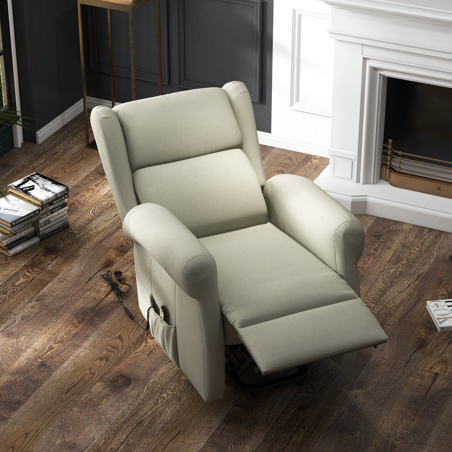 Wingback Lift Chair for Elderly, Power Chair Recliner with Footrest, Remote Control, Side Pockets, Cream White Electric Power Lift Chairs   at Gallery Canada