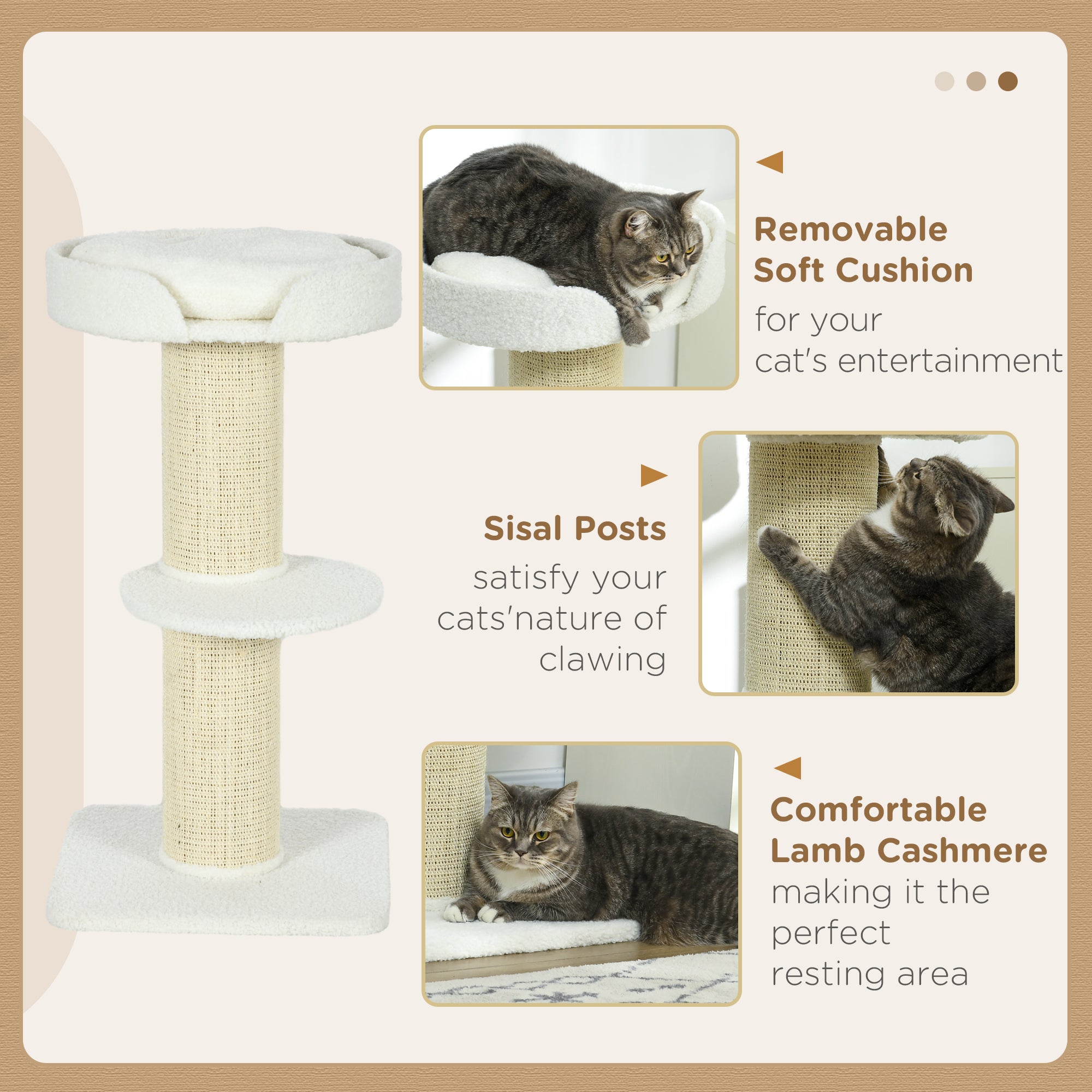 Cat Tree Kitty Tower with Sisal Mat Scratching Post, Cat Bed, Cushion, Perch, 18