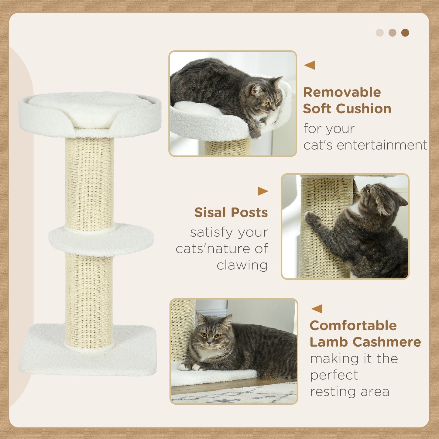 Cat Tree Kitty Tower with Sisal Mat Scratching Post, Cat Bed, Cushion, Perch, 18" x 18" x 36", Cream White Cat Towers   at Gallery Canada