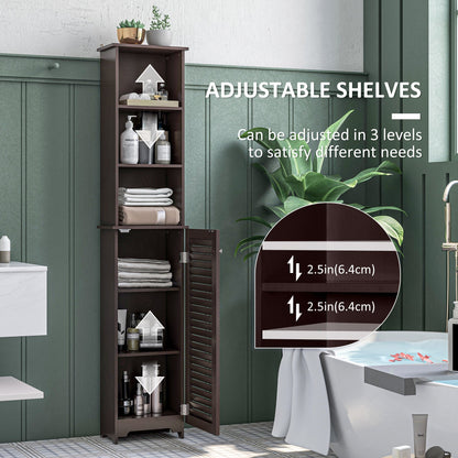 Tall Bathroom Storage Cabinet, Freestanding Linen Tower with 3-Tier Open Adjustable Shelf and Cupboard, Dark Brown Bathroom Cabinets   at Gallery Canada