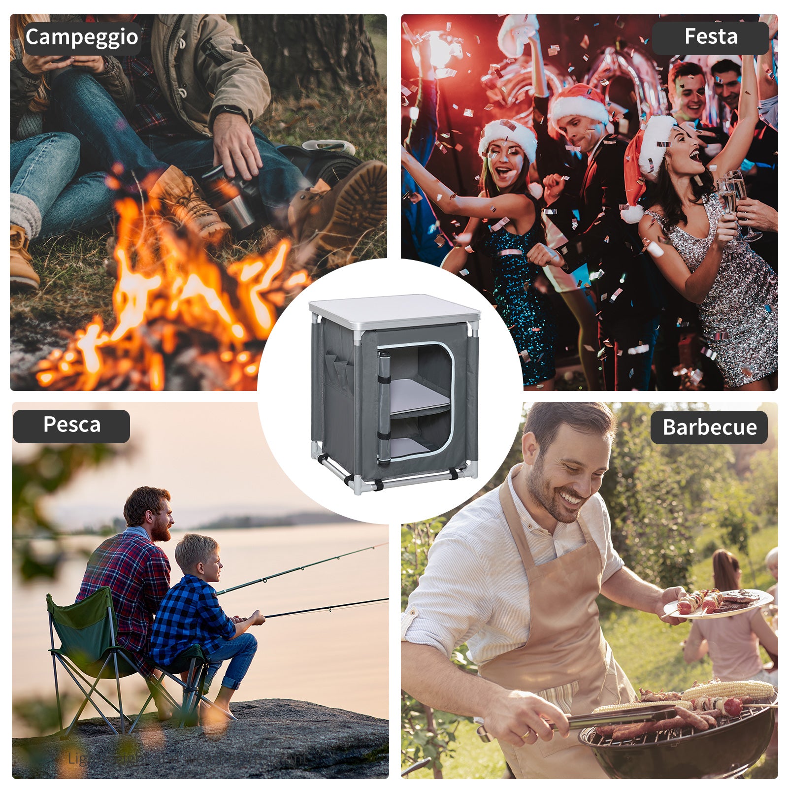 Camping Kitchen Station, Aluminum Camping Table Cook Cupboard with 2-Shelf and Carrying Bag for BBQ Party Picnics, Grey Picnic Tables & Camping Chairs at Gallery Canada
