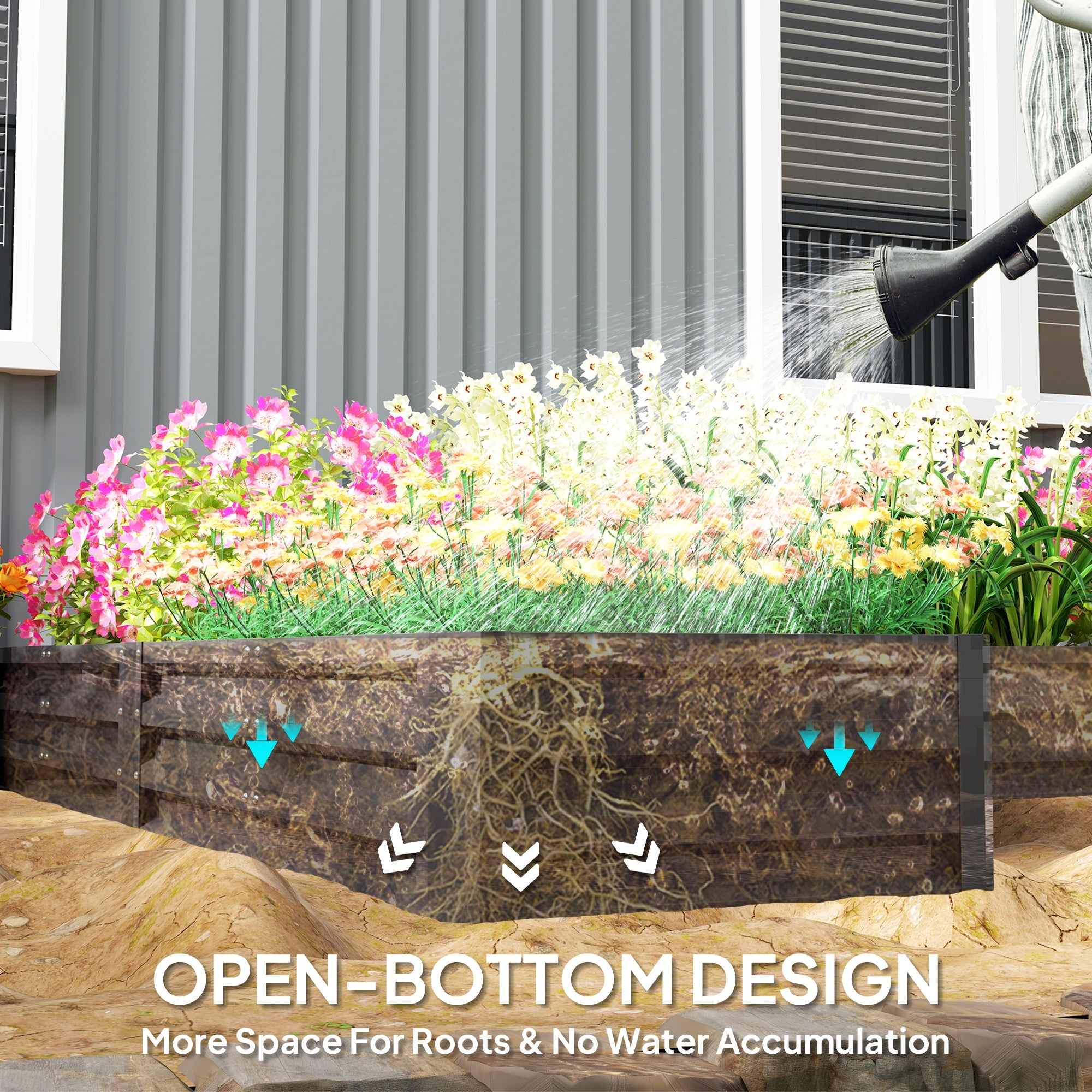 Steel Raised Garden Bed, Set of 5 Large Box Planters for Outdoor Plants Vegetables Flowers Herbs, 8x8x1ft, Dark Grey Raised Garden Beds at Gallery Canada