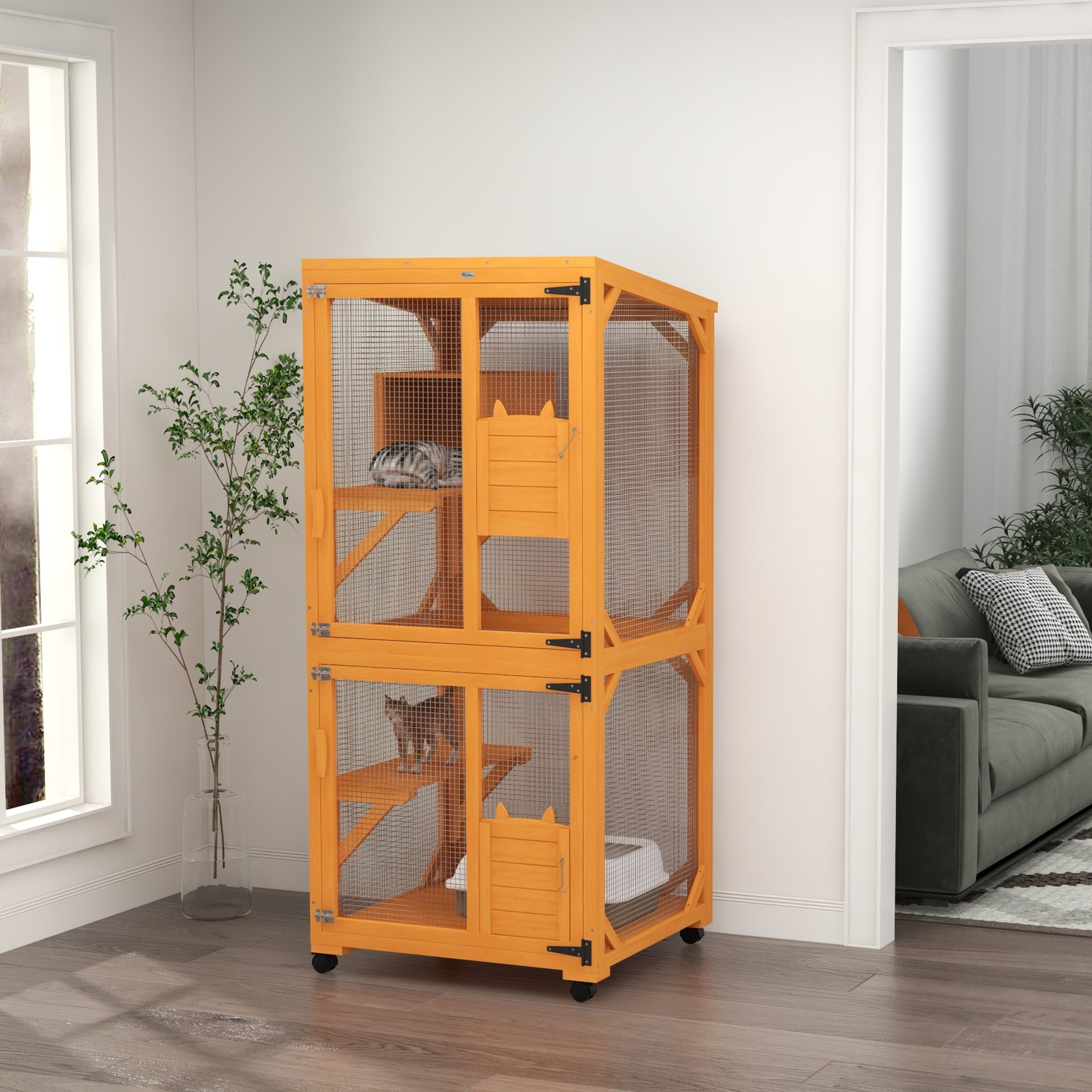 Catio Outdoor, Elevated Design, with Wheels, Resting Box, Water-Resistant, Multi Platforms, Orange Outdoor Cat Enclosures at Gallery Canada
