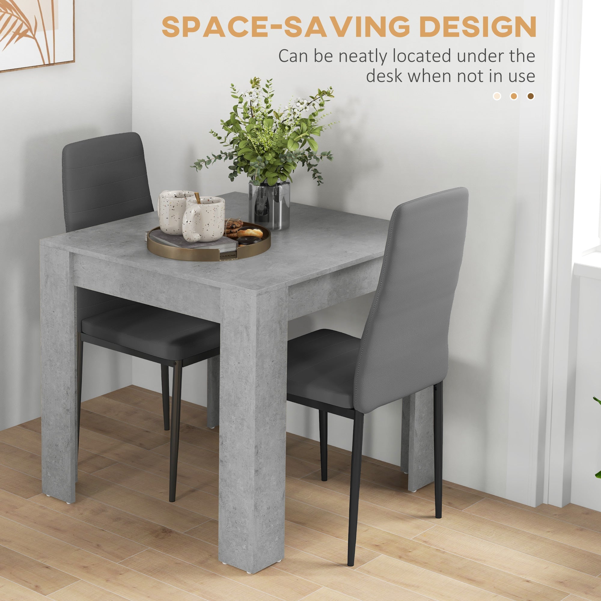 Dining Table Set for 2, Square Kitchen Table and Chairs, Faux Cement Dining Room Table and PU Leather Upholstered Chairs Bar Sets   at Gallery Canada