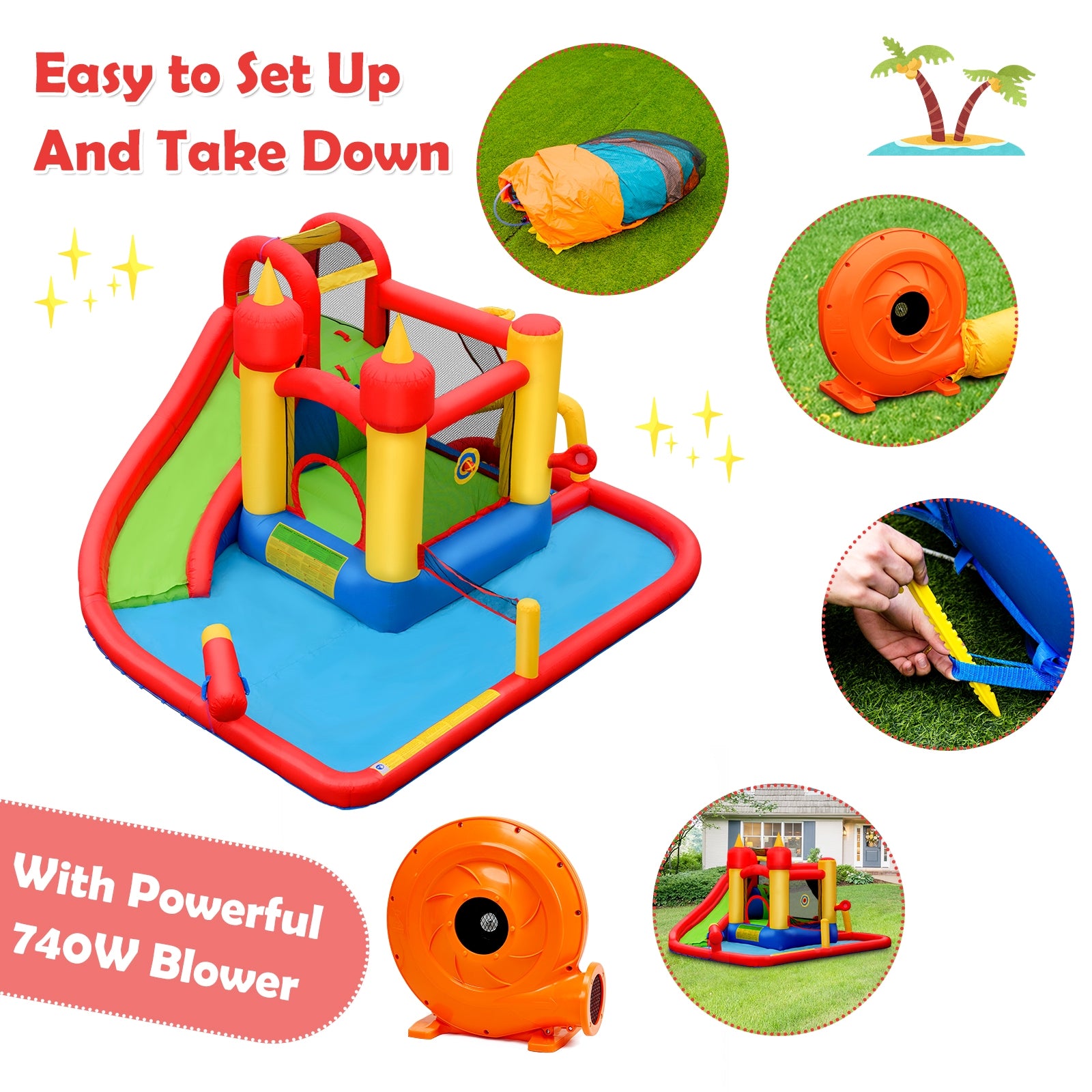 Inflatable Water Slide Jumper Bounce House with Ocean Ball without Blower, Black Bounce House at Gallery Canada