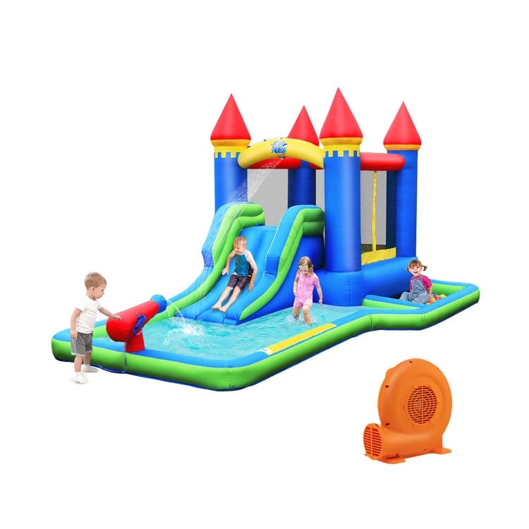 Inflatable Bounce House Castle Water Slide with Climbing Wall and 550W Blower, Multicolor Bounce House   at Gallery Canada