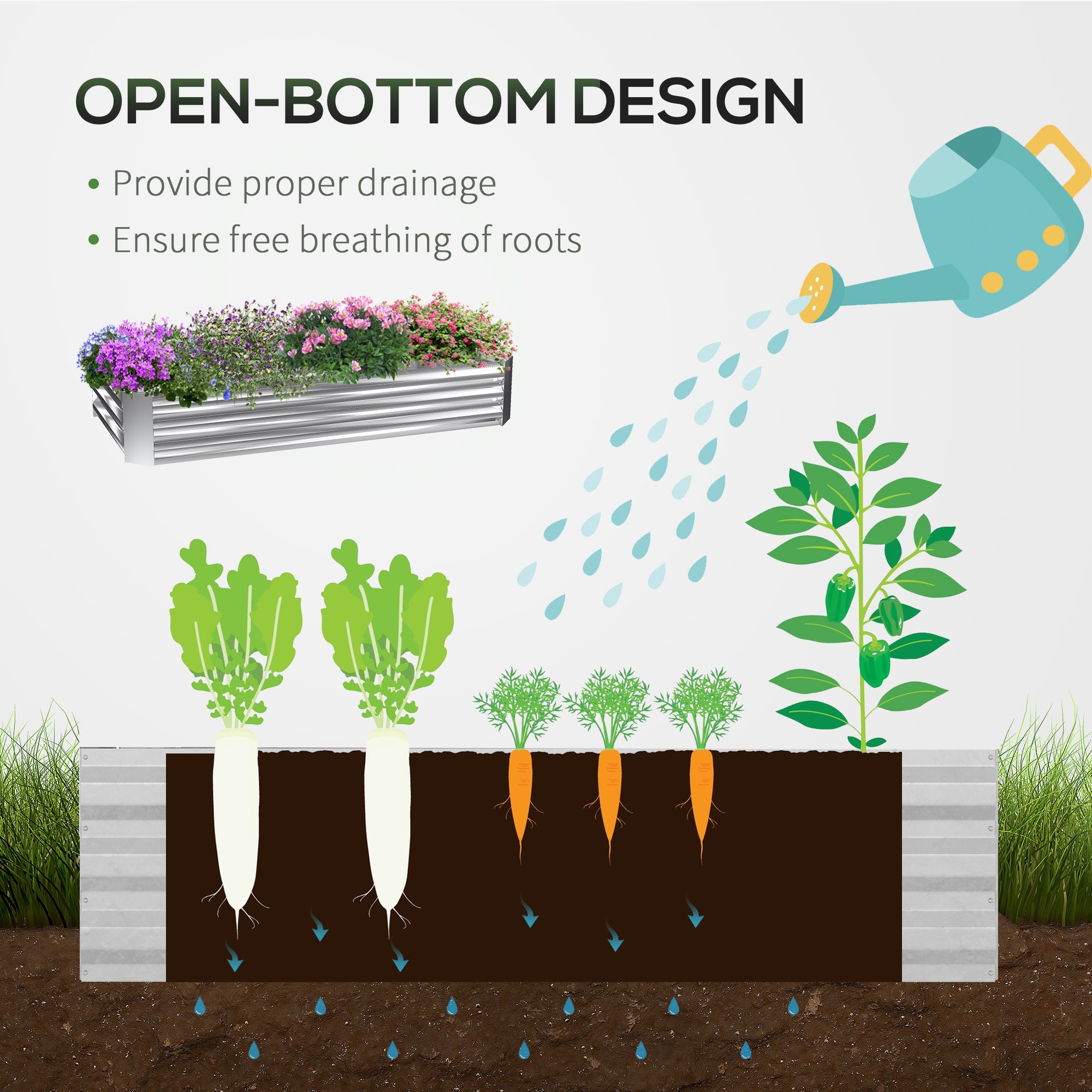 Greenhouse with Raised Garden Bed, Steel Outdoor Planter Box with Plastic Cover, Roll Up Window, Dual Use for Flowers, Vegetables and Herbs, 73