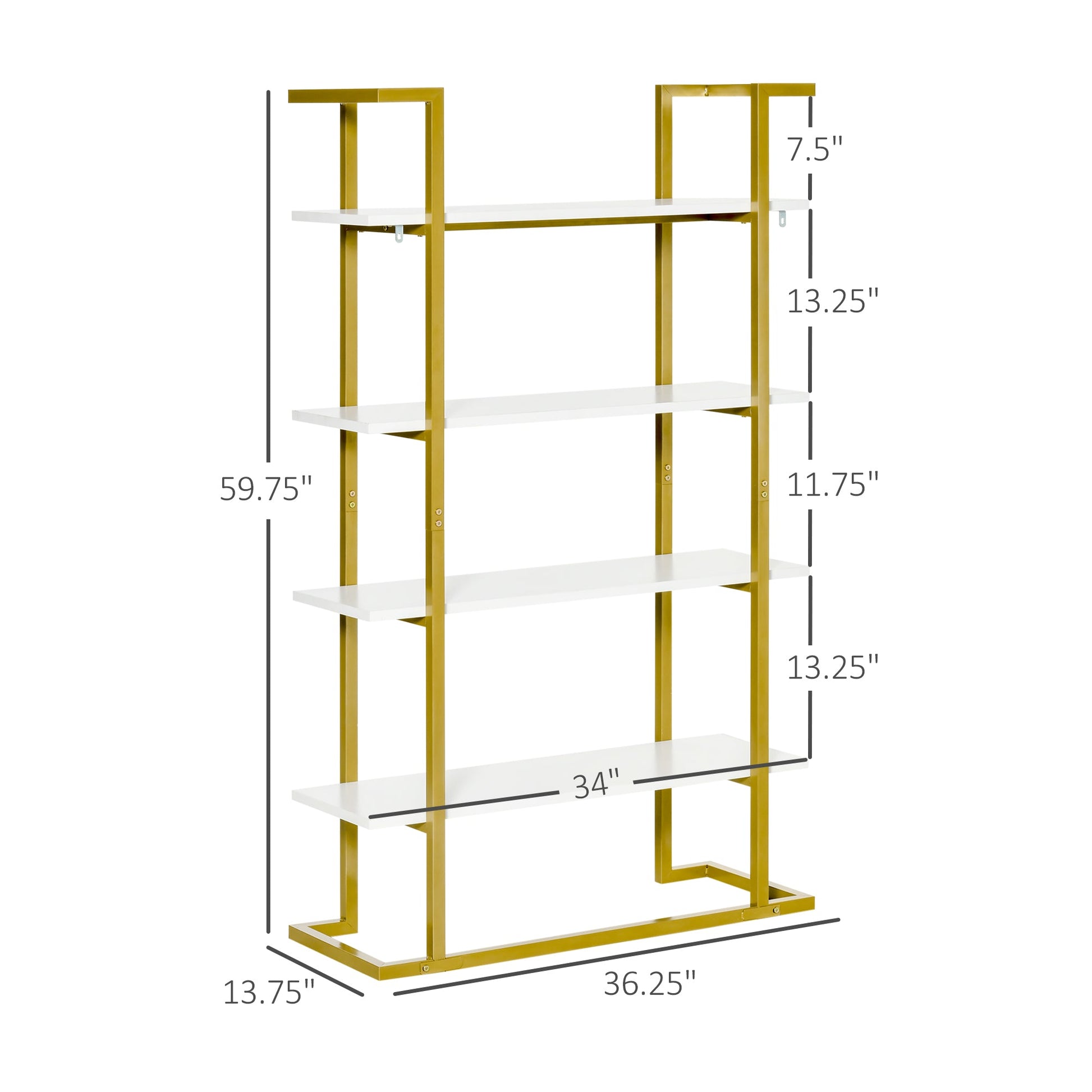 4-Tier Bookshelf, Bookcase Ladder Shelf with Stable Metal Frame, Tall Organizer Multifunctional Rack for Living Room, Bedroom, Kitchen, White and Gold Display Bookshelves   at Gallery Canada