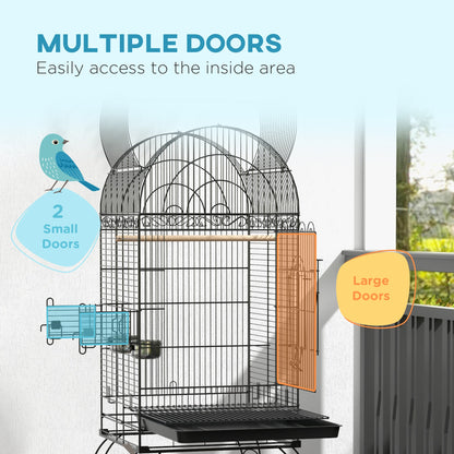 60" Open Top Parrot Cage with Stand, Tray, Perches, Shelf, Black Bird Cages   at Gallery Canada