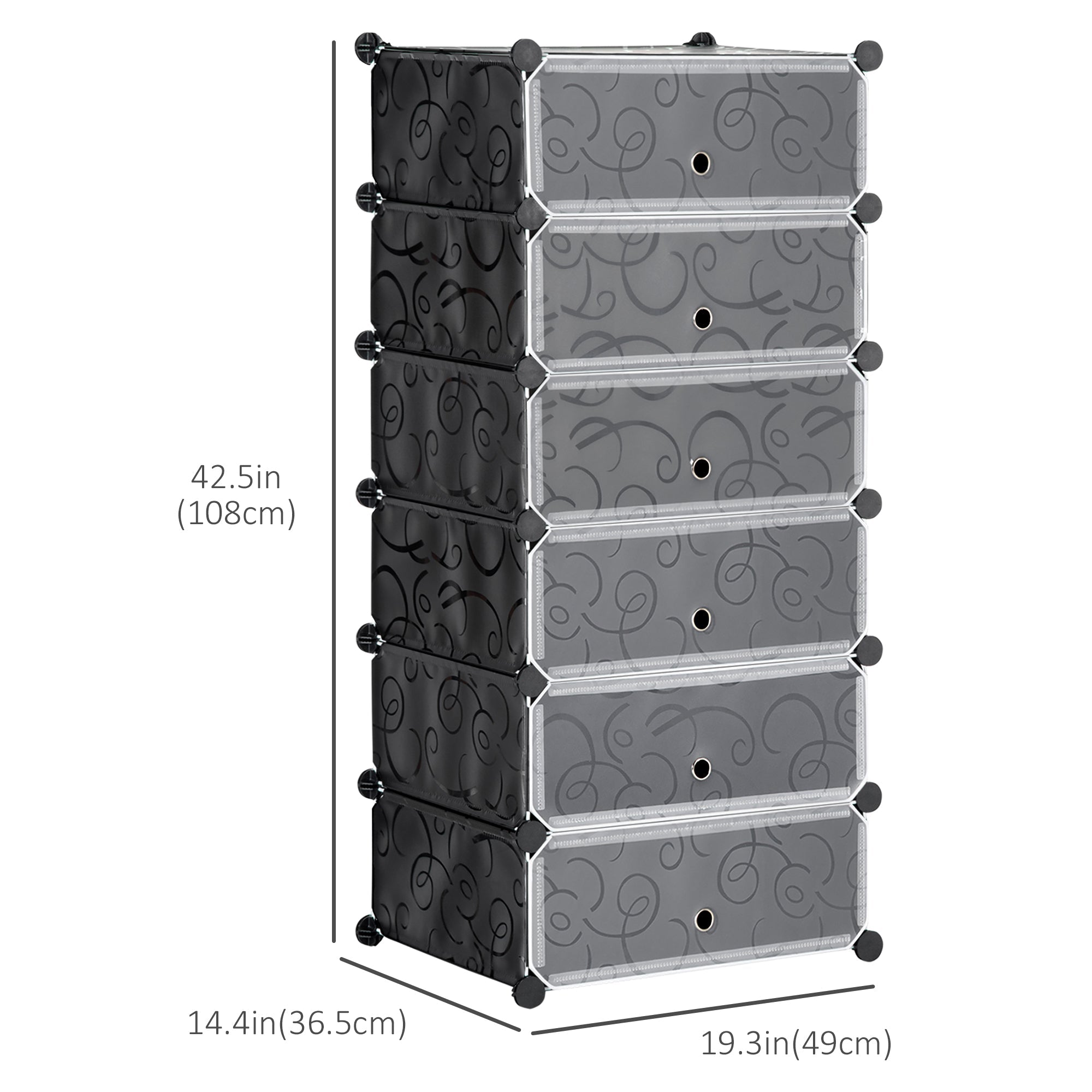 6-Tier Shoe Rack, 6 Cube Storage Organizer with Doors, DIY 6-Cube Modular Cabinet for Living Room, Black Storage Cabinets   at Gallery Canada