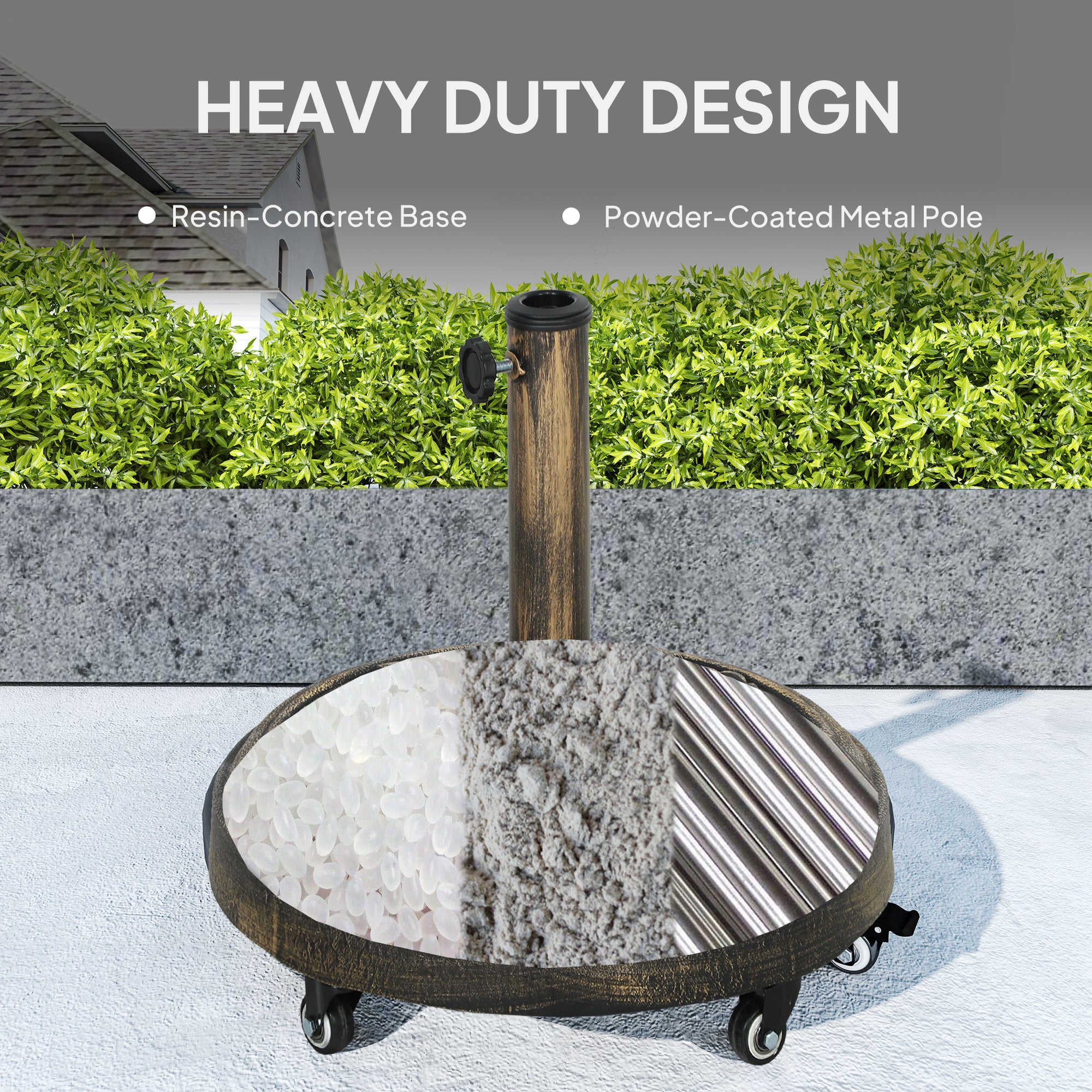 Round Patio Umbrella Base, 46 lbs Resin Umbrella Stand with Wheels, Outdoor Umbrella Stand for 1.3