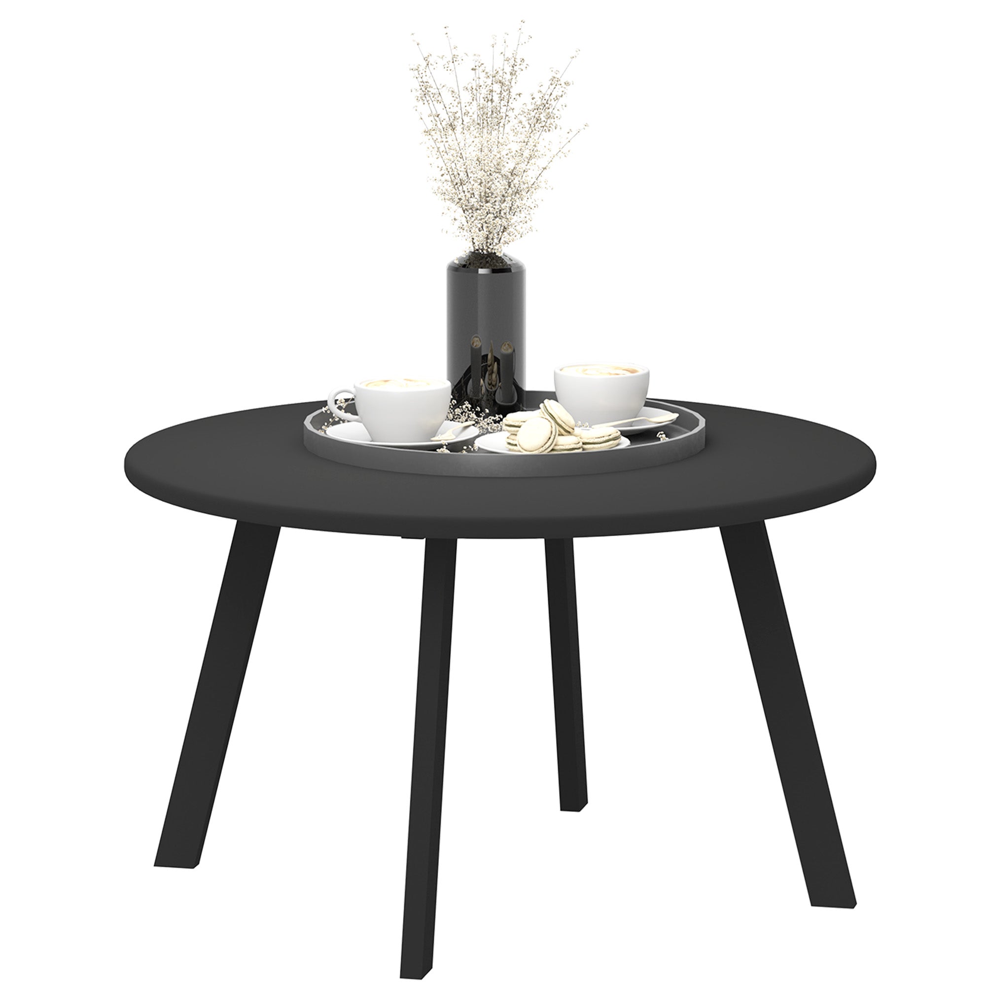 Round Outdoor Side Table, Patio Coffee Table with Metal Frame and Non-Slip Foot Pads, Black Patio Side Tables at Gallery Canada