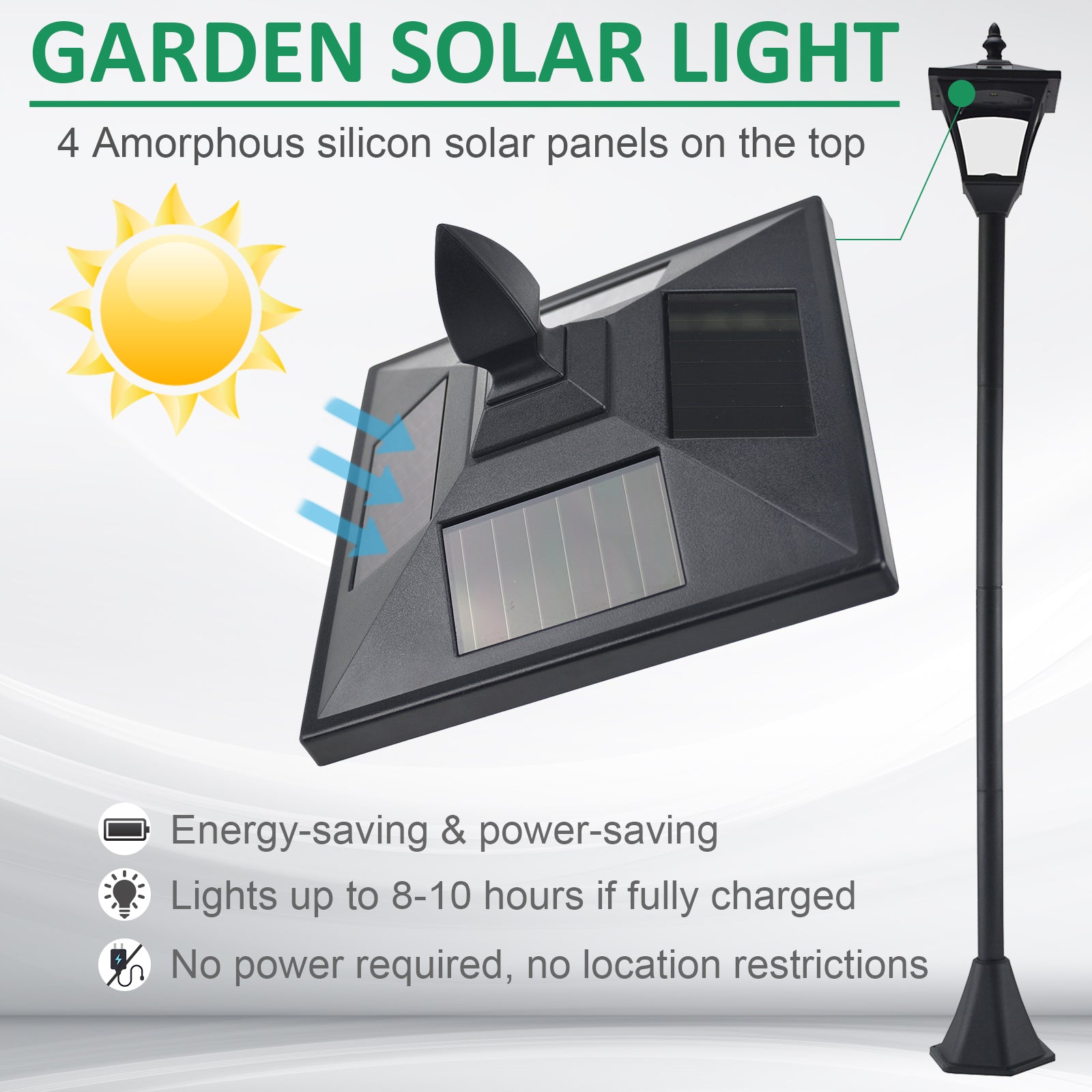 Single Solar Lamp Post Garden Solar-Powered LED Streetlight Style Outdoor Light Waterproof 5-6 Hours with Base for Lawn Pathway Walkway 63