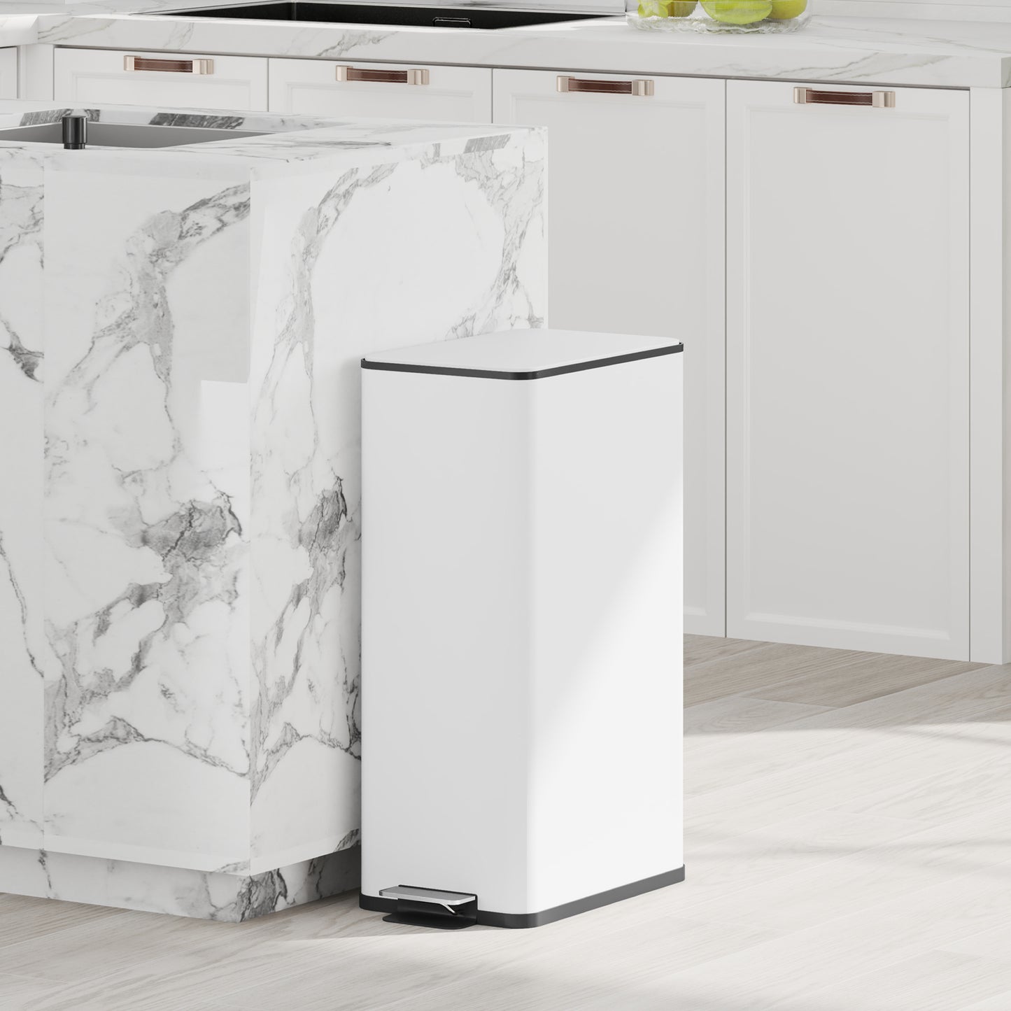 5.3 Gallon Stainless Steel Kitchen Garbage Can with Soft-close Lid, Foot Pedal, Fingerprint-Proof, White Household Supplies White at Gallery Canada