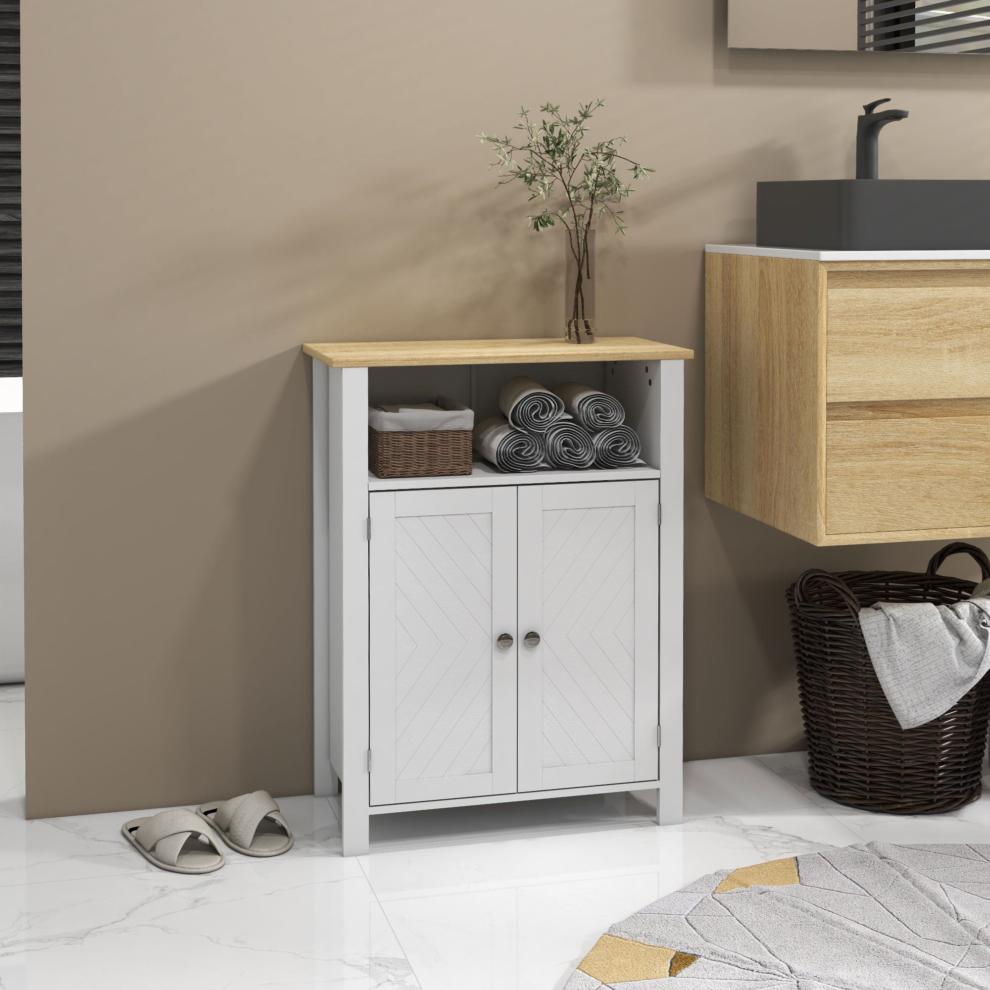 Bathroom Floor Storage Cabinet, Freestanding Bathroom Cabinet with Double Doors and Adjustable Shelf, White Bathroom Cabinets   at Gallery Canada